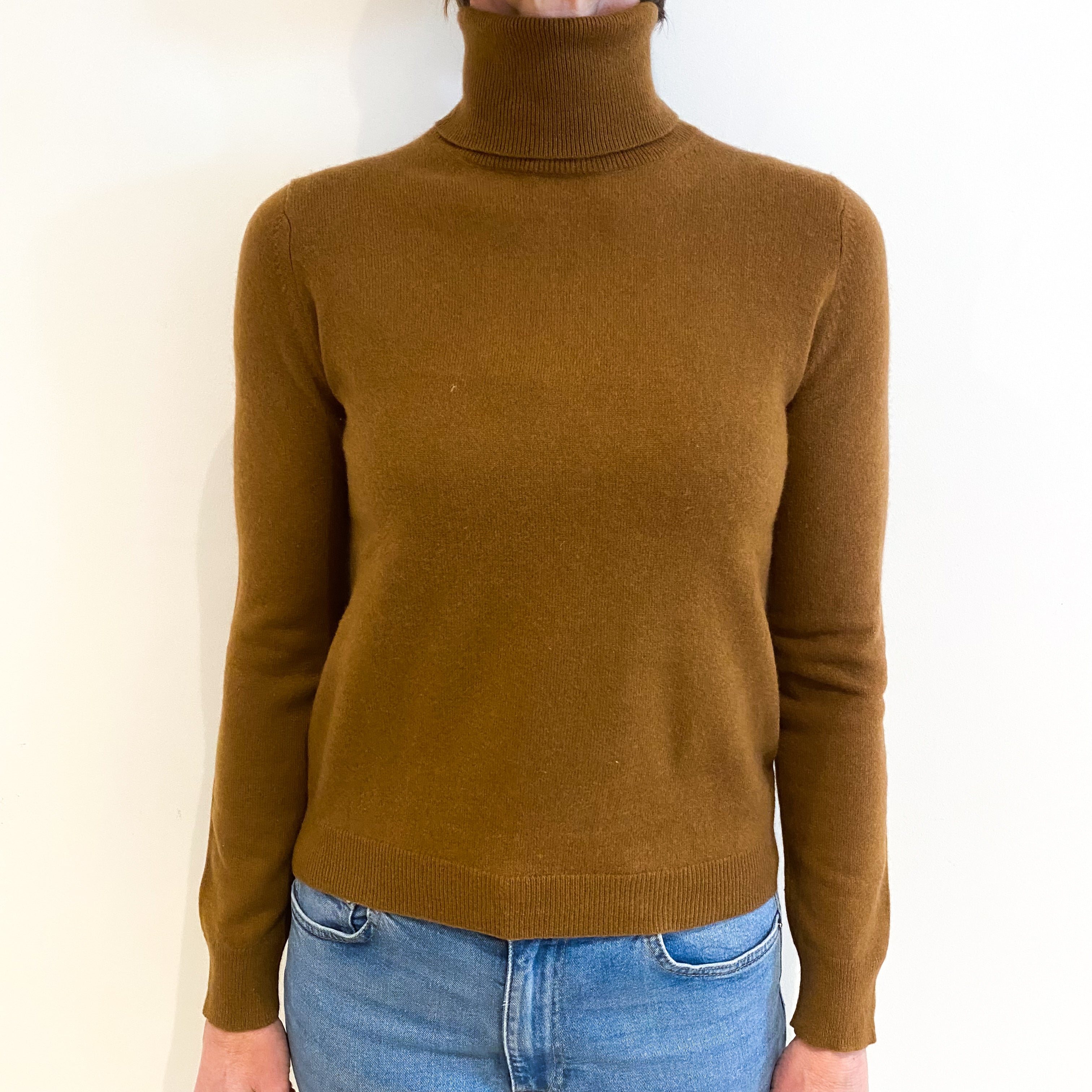 Walnut Brown Cashmere Polo Neck Jumper Small