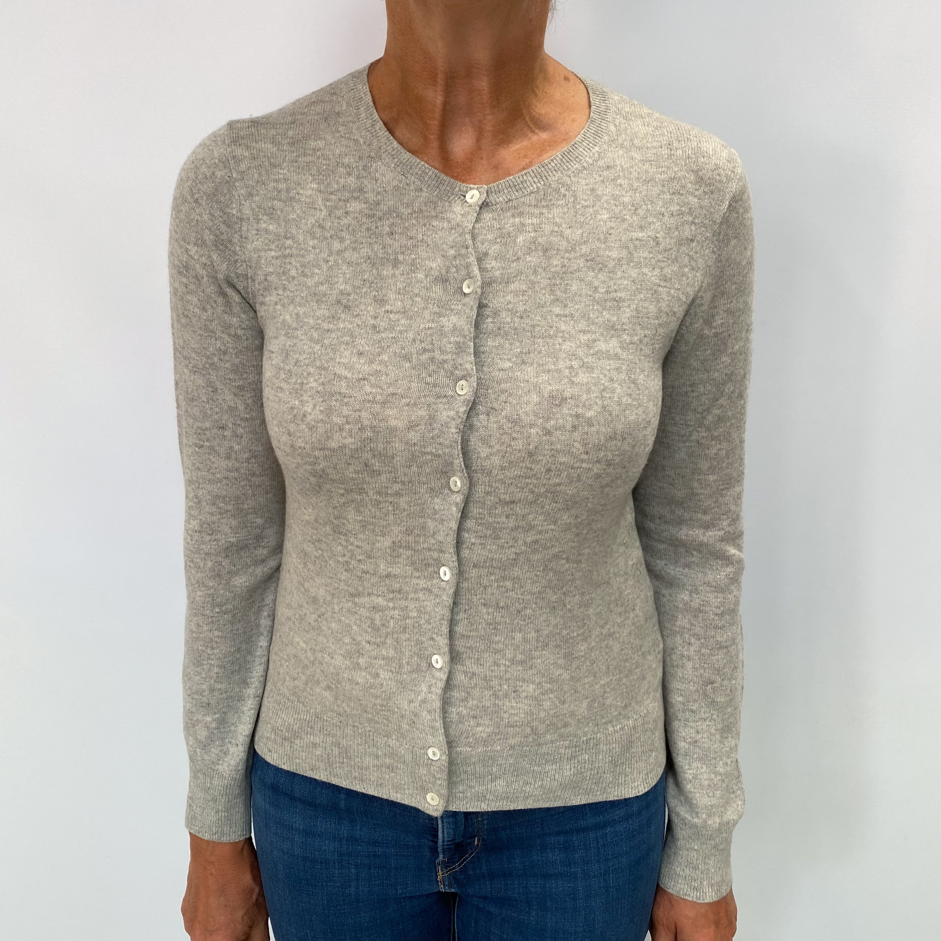 Ash Grey Cashmere Crew Neck Cardigan Medium