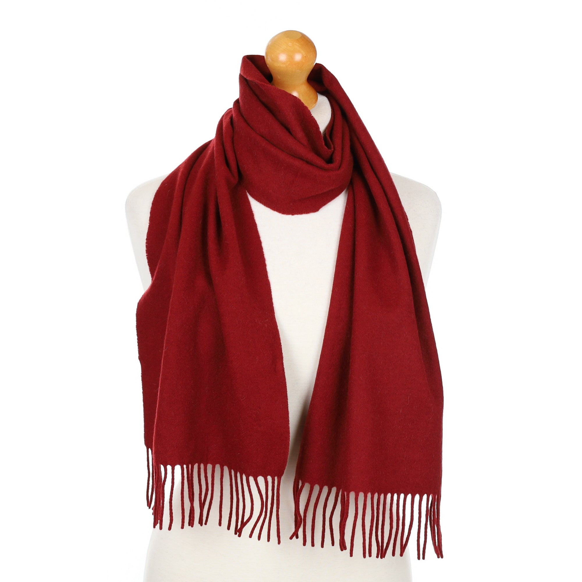 Burgundy Red Fringed Cashmere Woven Scarf