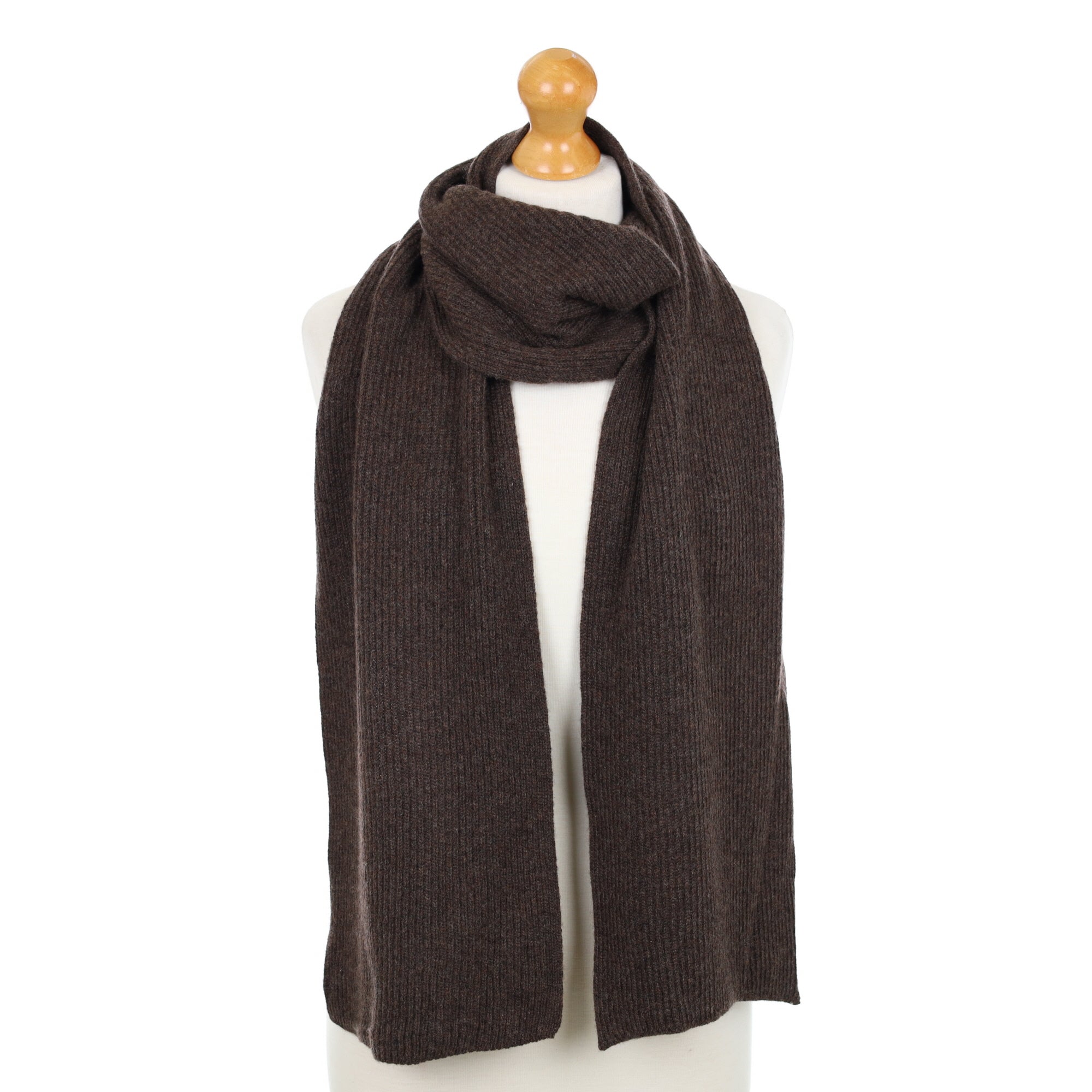 Brand New Scottish Bitter Chocolate Rib Cashmere Scarf