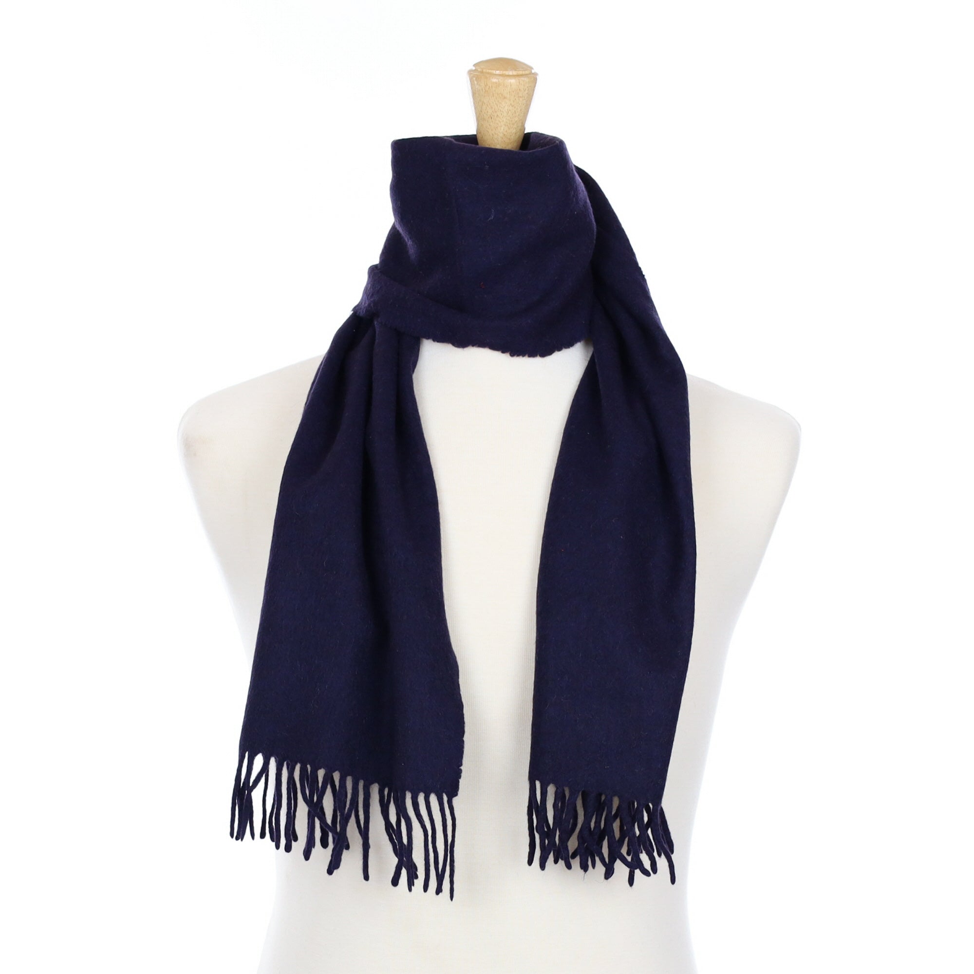 Navy Blue Cashmere Fringed Woven Scarf