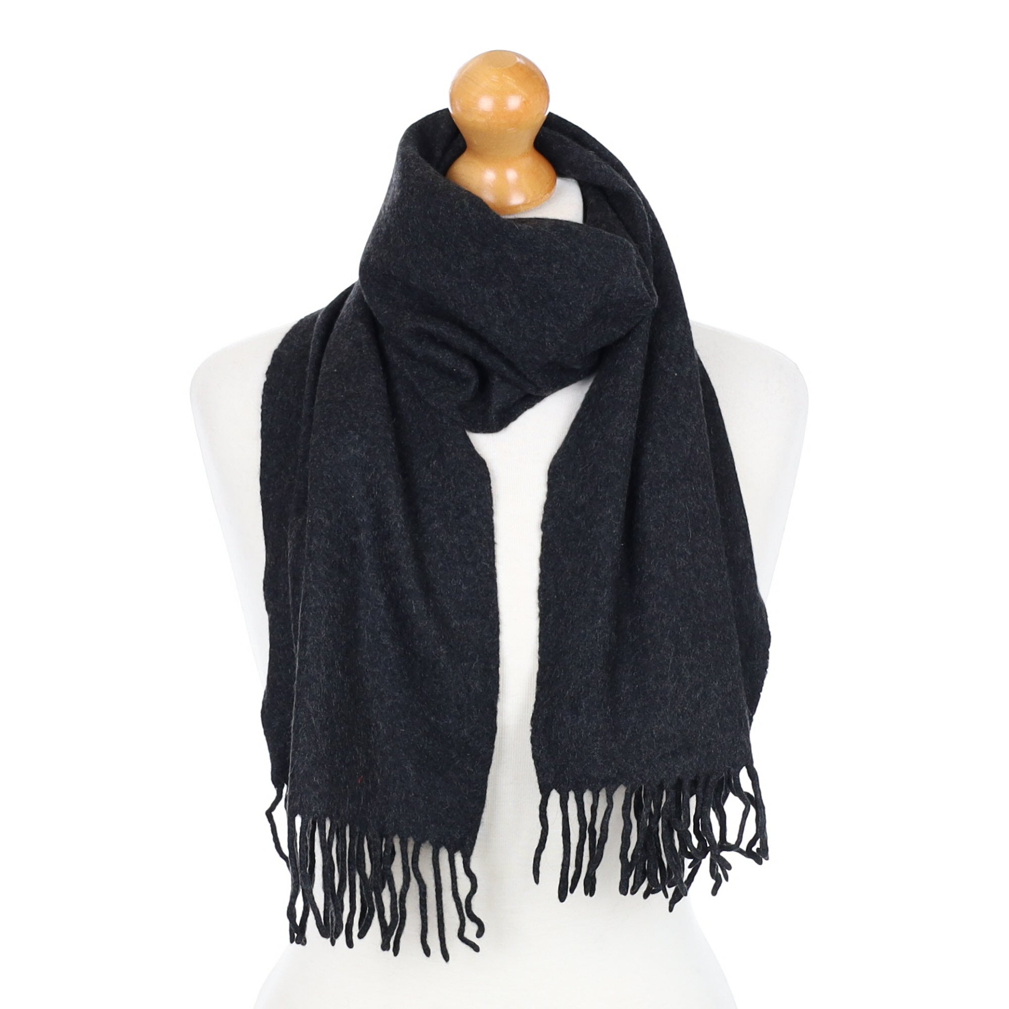 Charcoal Grey Fringed Cashmere Woven Scarf