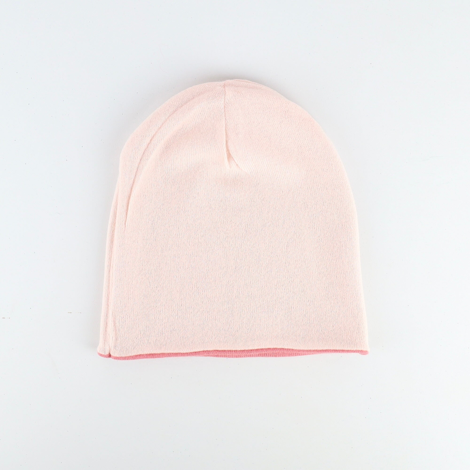 Coral Pink and Oyster Reversible Cashmere Beanie Hat