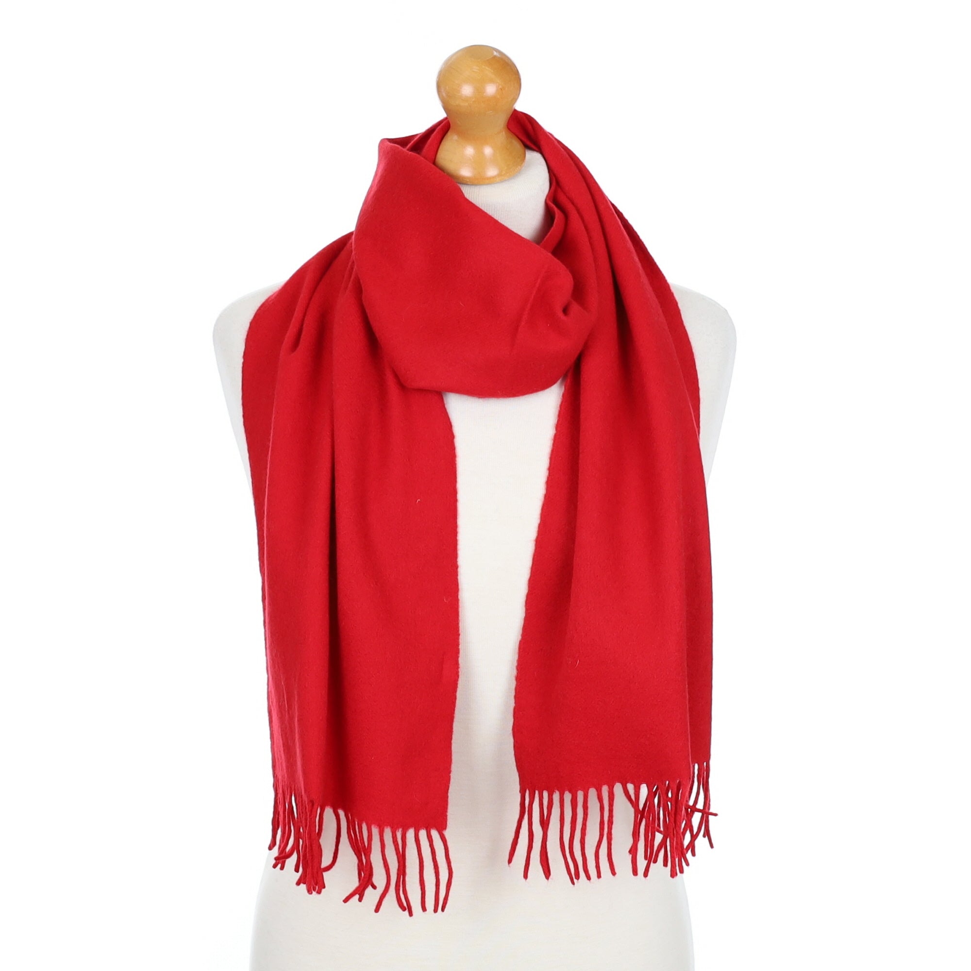 Scarlet Red Fringed Cashmere Woven Scarf