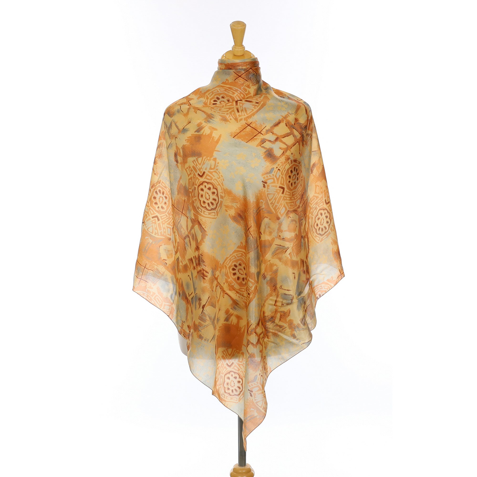 Muted Orange and Blue Lightweight Abstract Silk Scarf