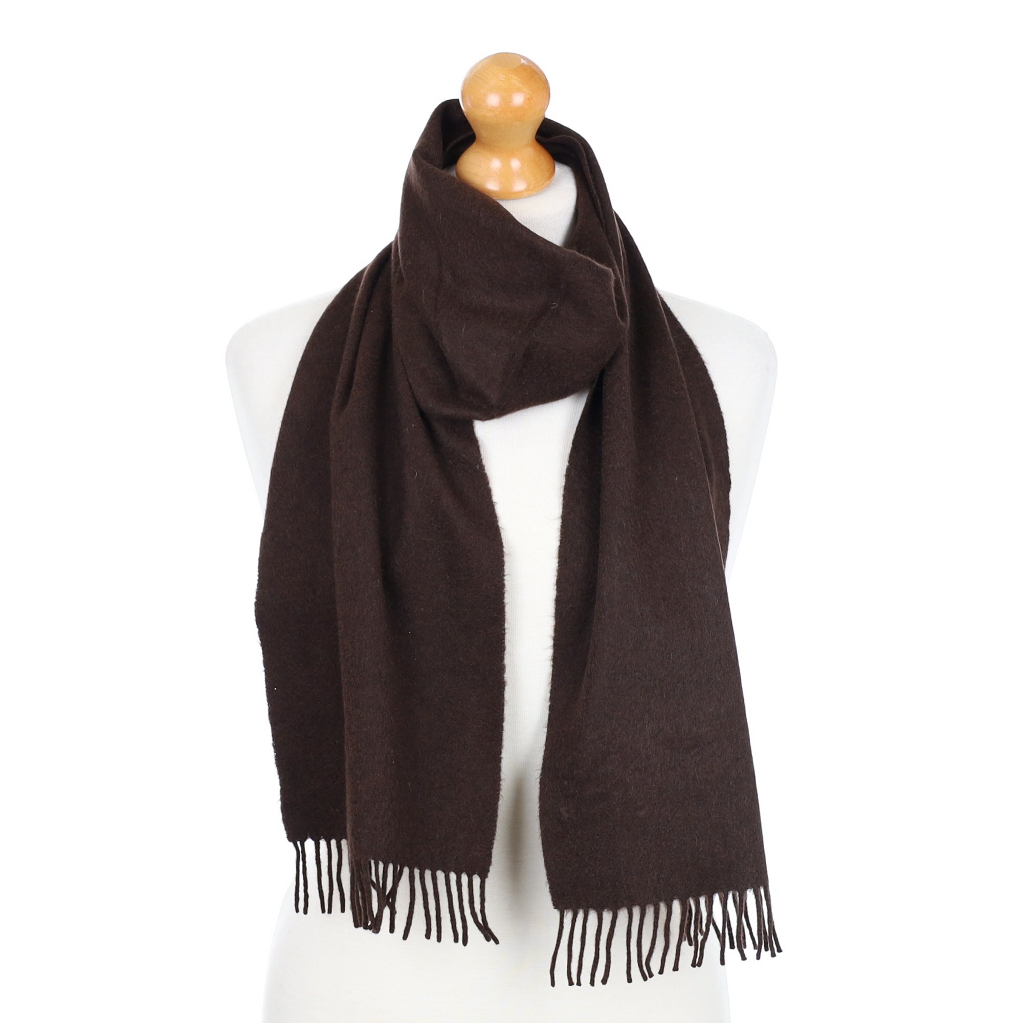 Chocolate Brown Fringed Cashmere Woven Scarf