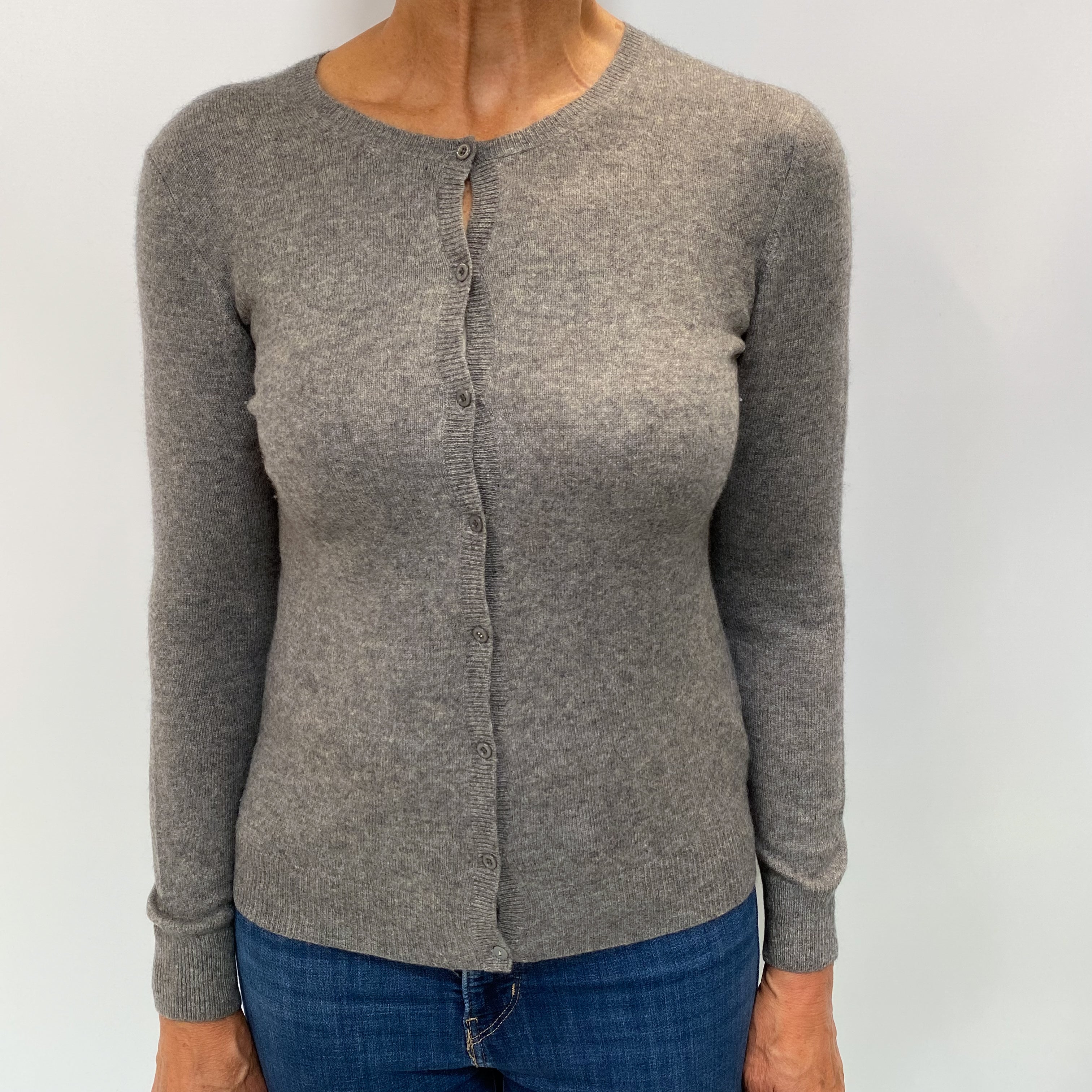 Steel Grey Cashmere Crew Neck Cardigan Medium