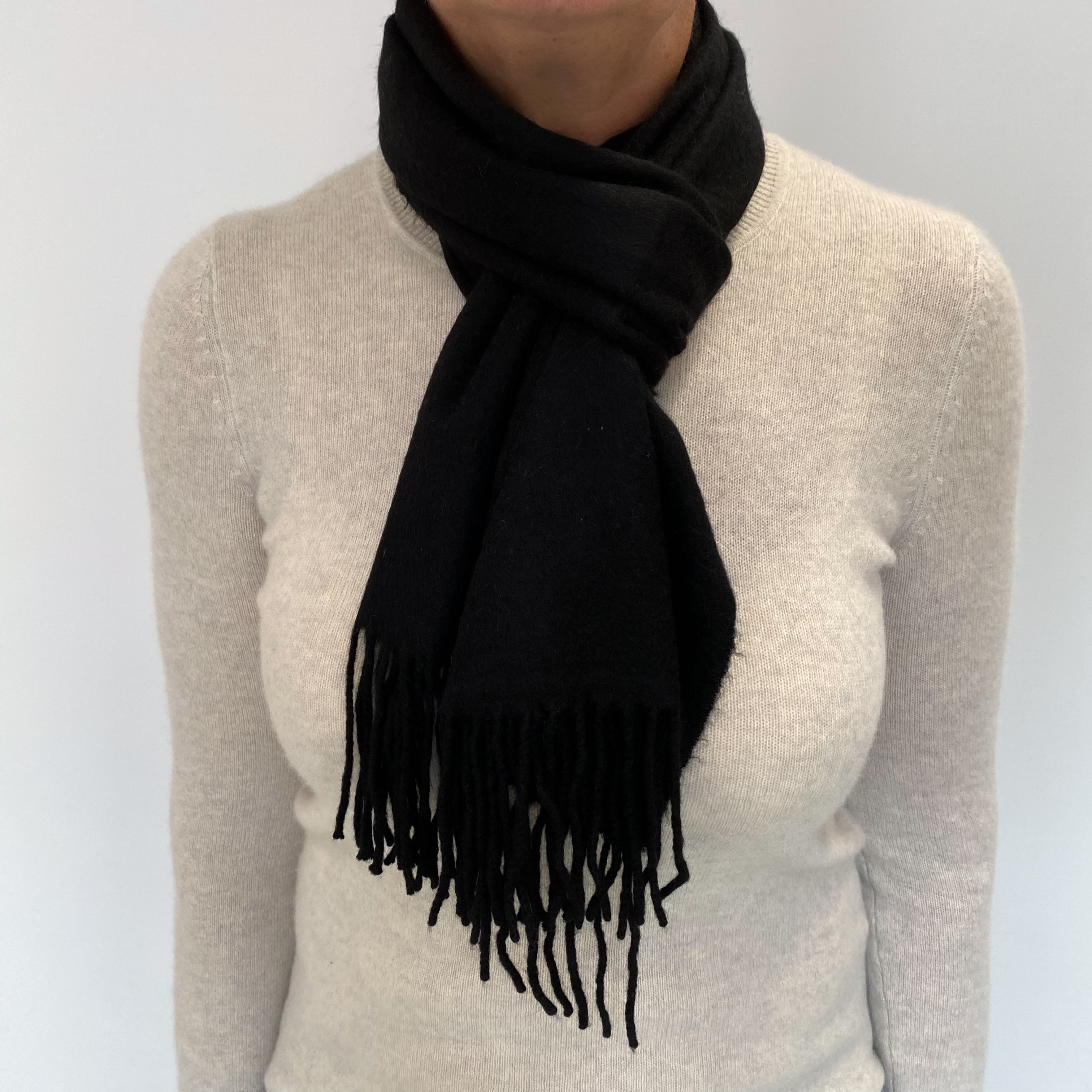 Black Cashmere Woven Fringed Scarf