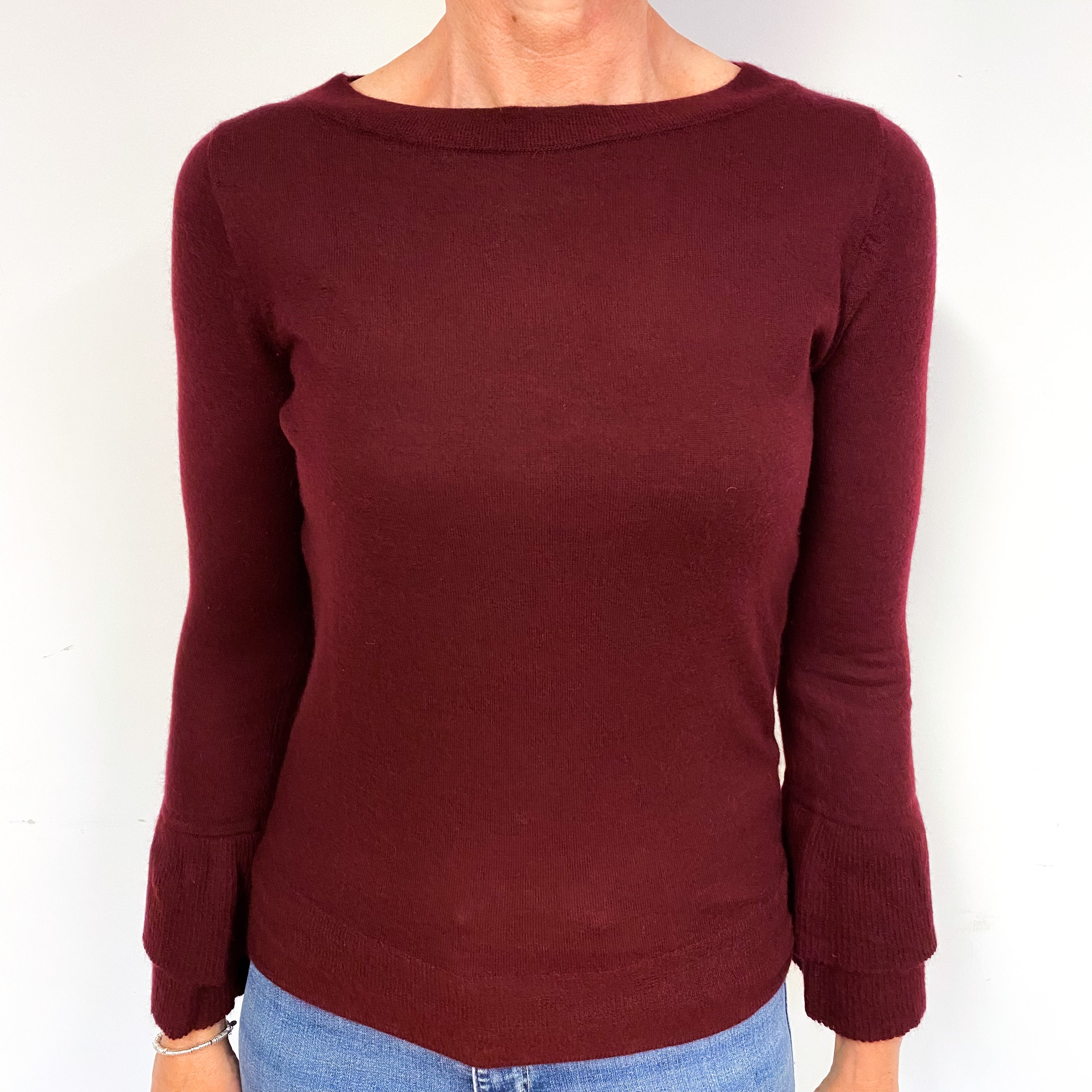 Wine Red Fine Knit Cashmere Crew Neck Jumper Medium