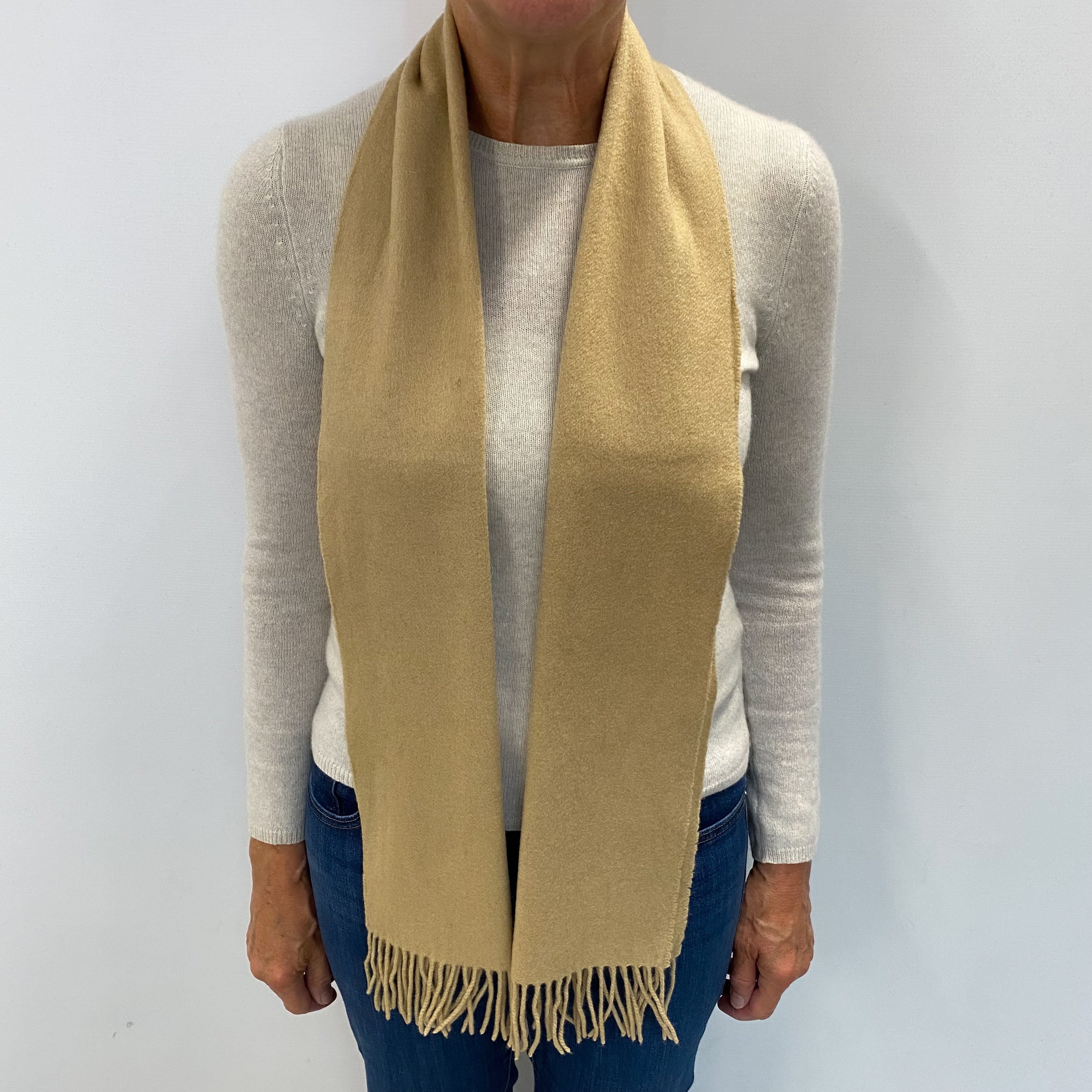 Camel Brown Cashmere Woven Fringed Scarf