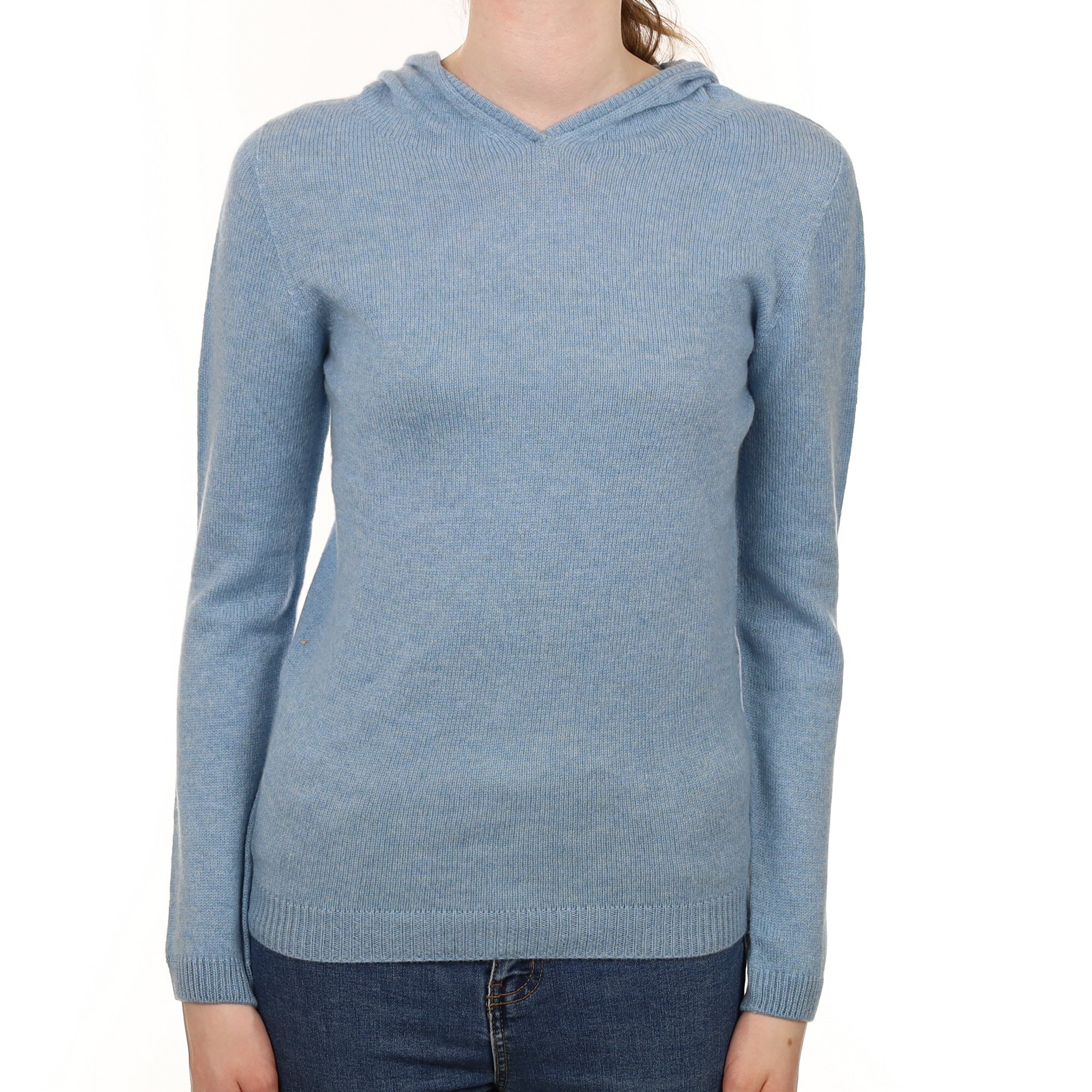 Brand New Scottish Hazy Blue Cashmere Hoodie Extra Small