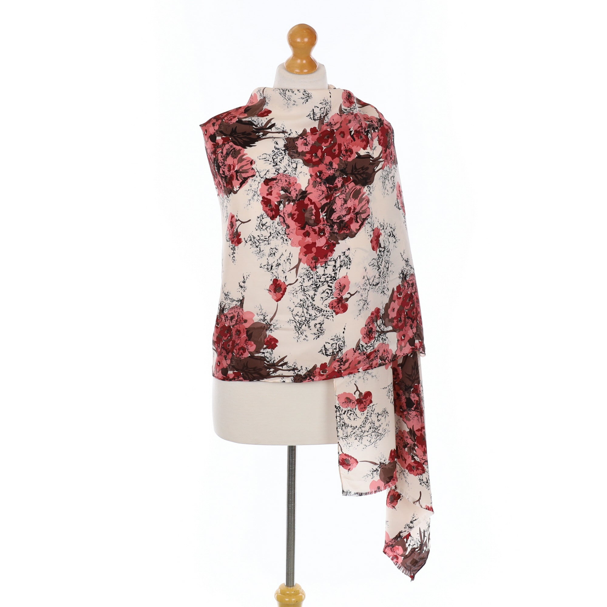 Pink Floral Wrap Style Silk Scarf