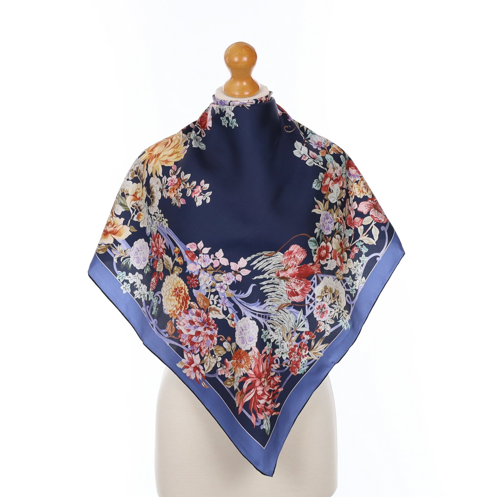 Brand New Blue Floral Silk Scarf