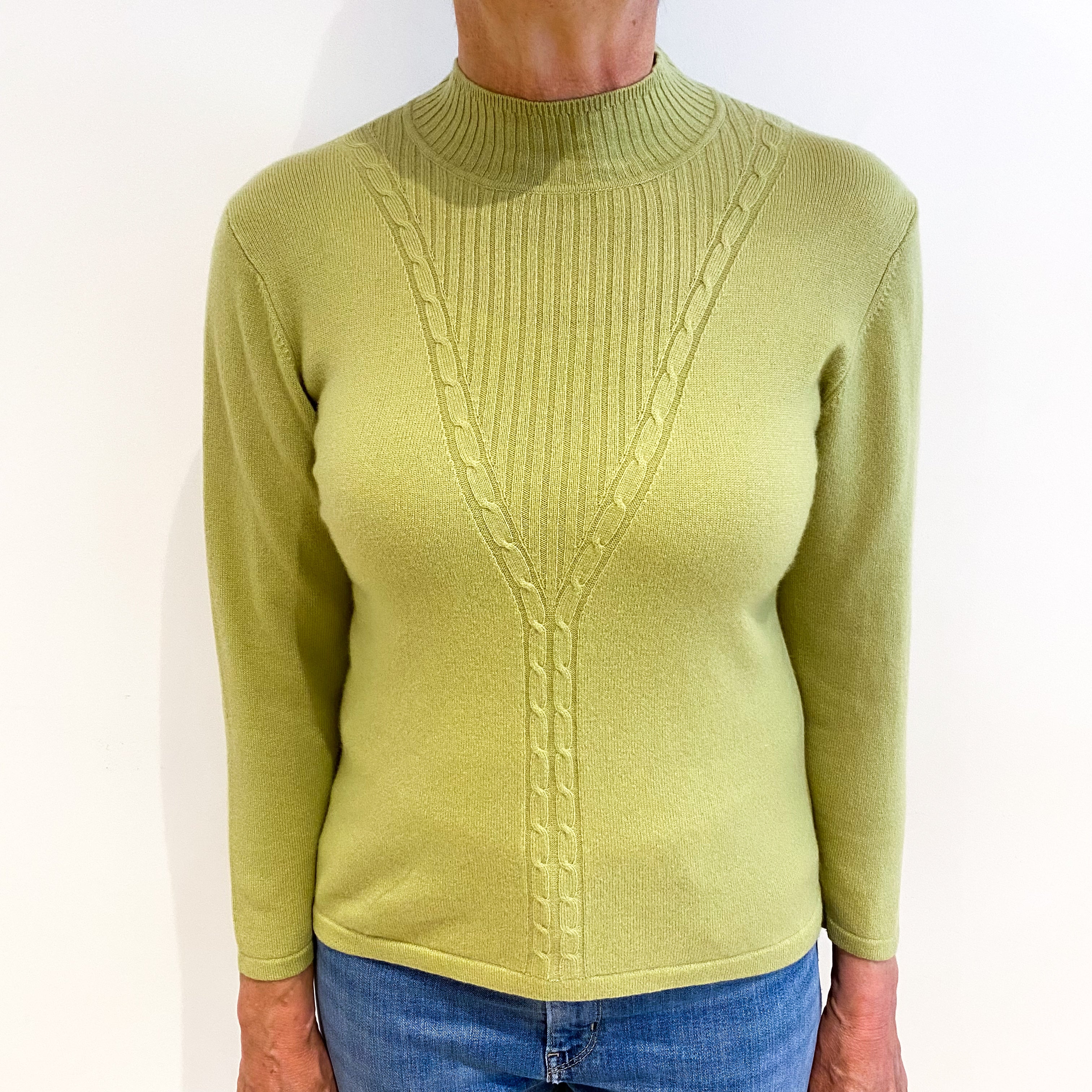 Pale Olive Green Cashmere Polo Neck Jumper Medium