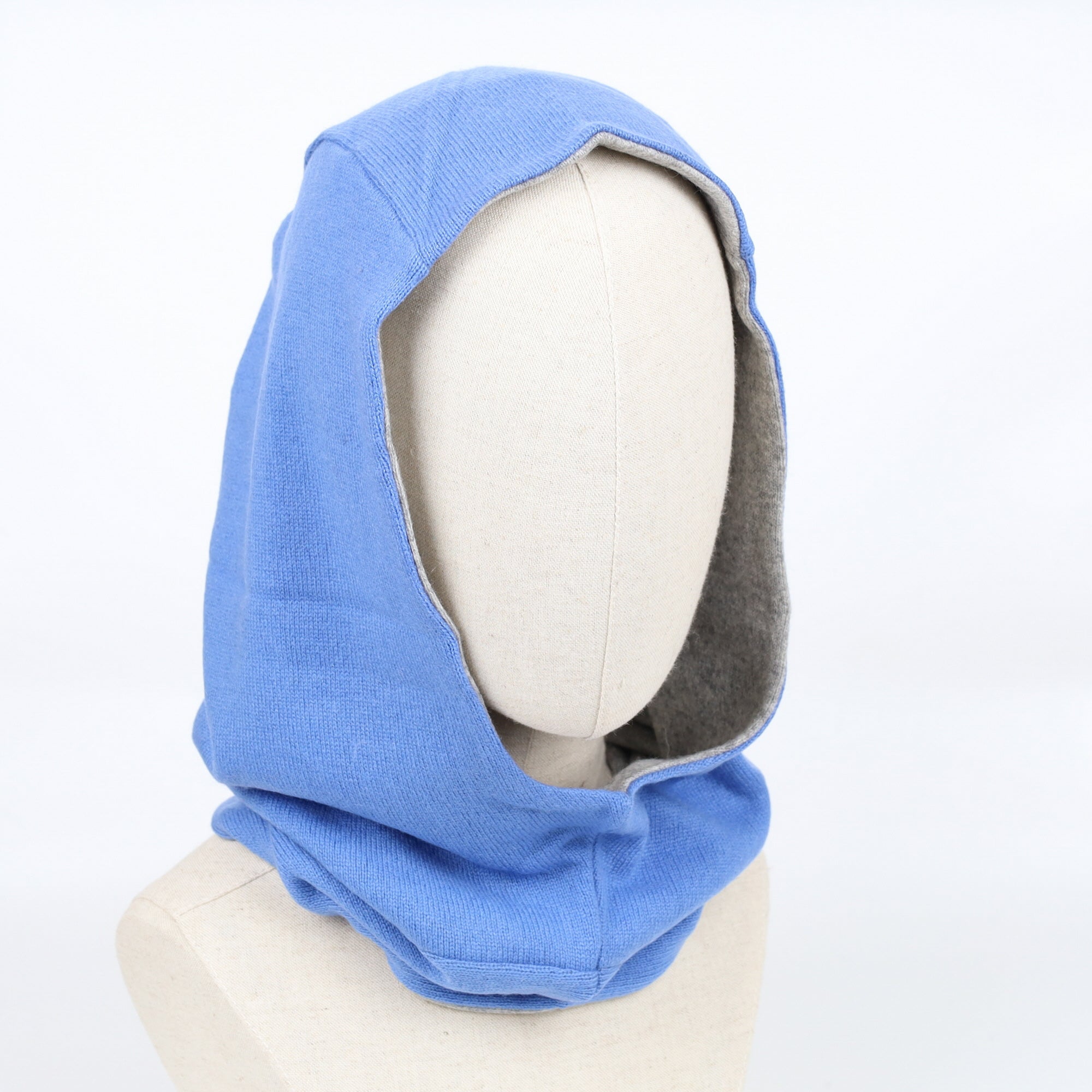 Cornflower Blue and Smoke Grey Luxury Reversible Cashmere Hood Unisex