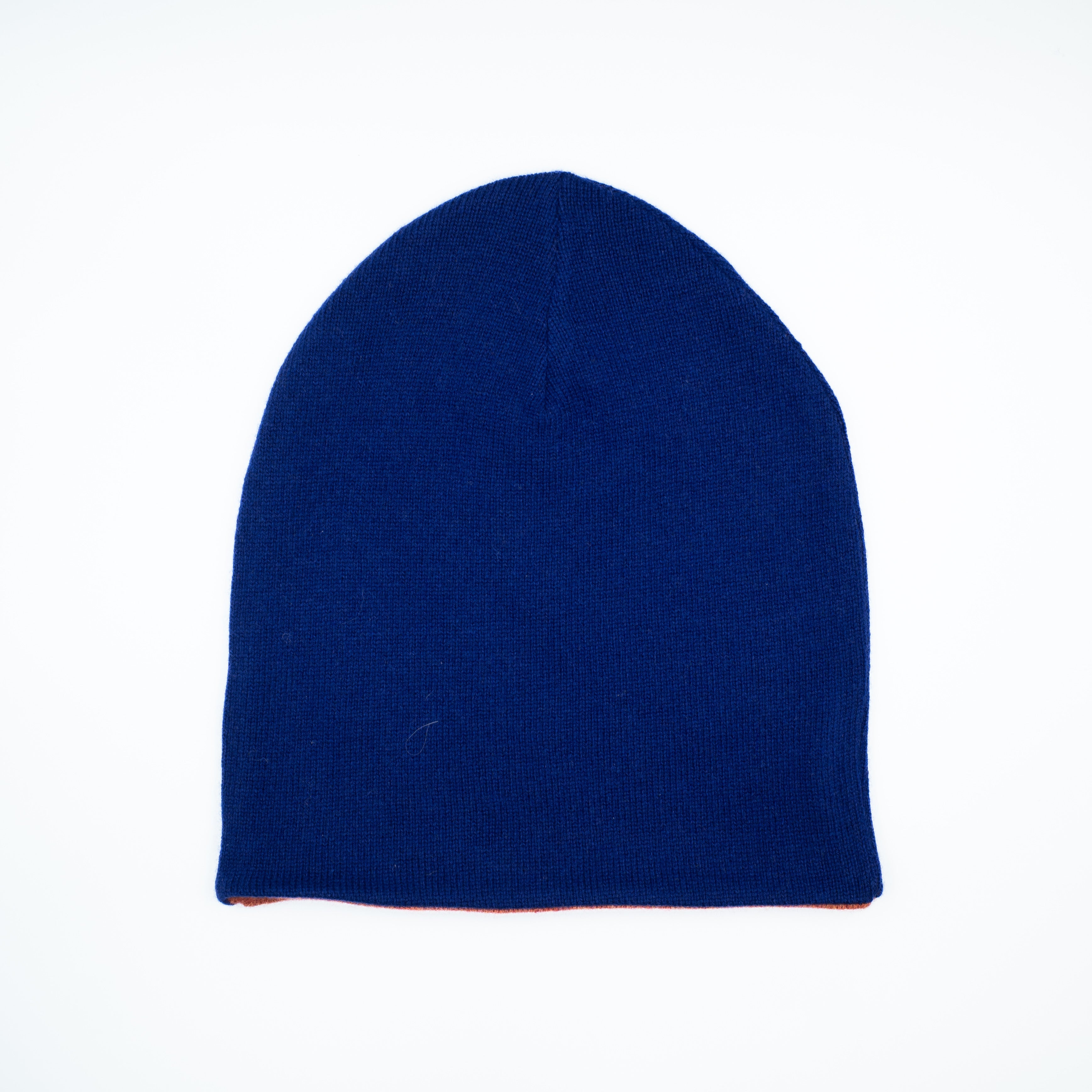 Colbalt Blue and Orange Cashmere Beanie Hat