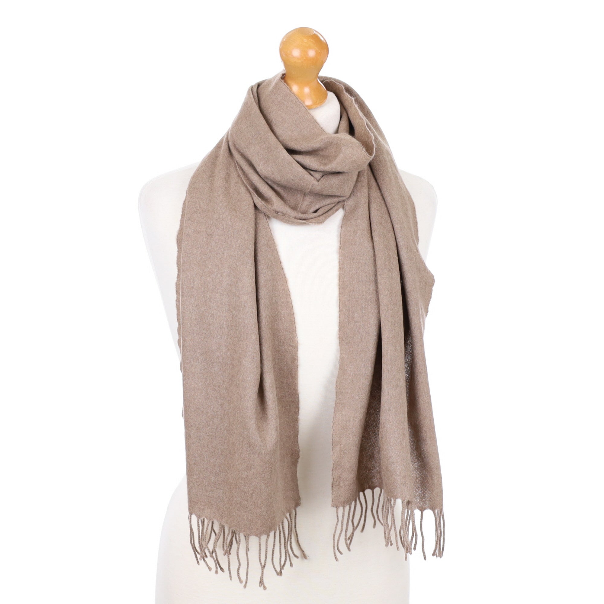 Taupe Brown Fringed Cashmere Woven Scarf