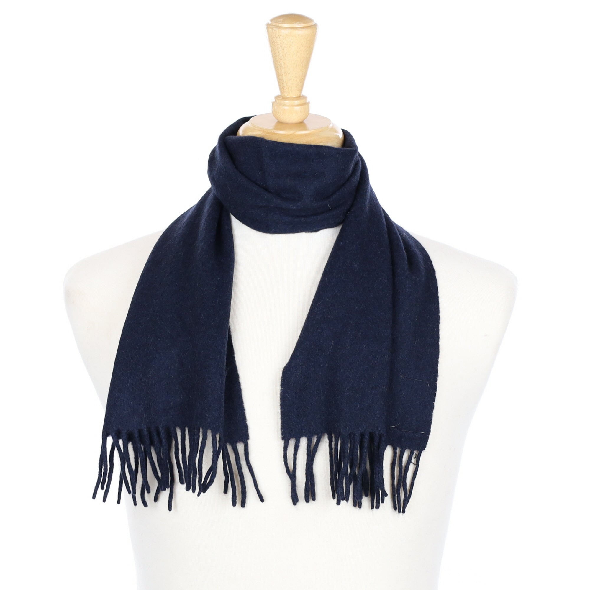 Darkest Navy Cashmere Fringed Woven Scarf