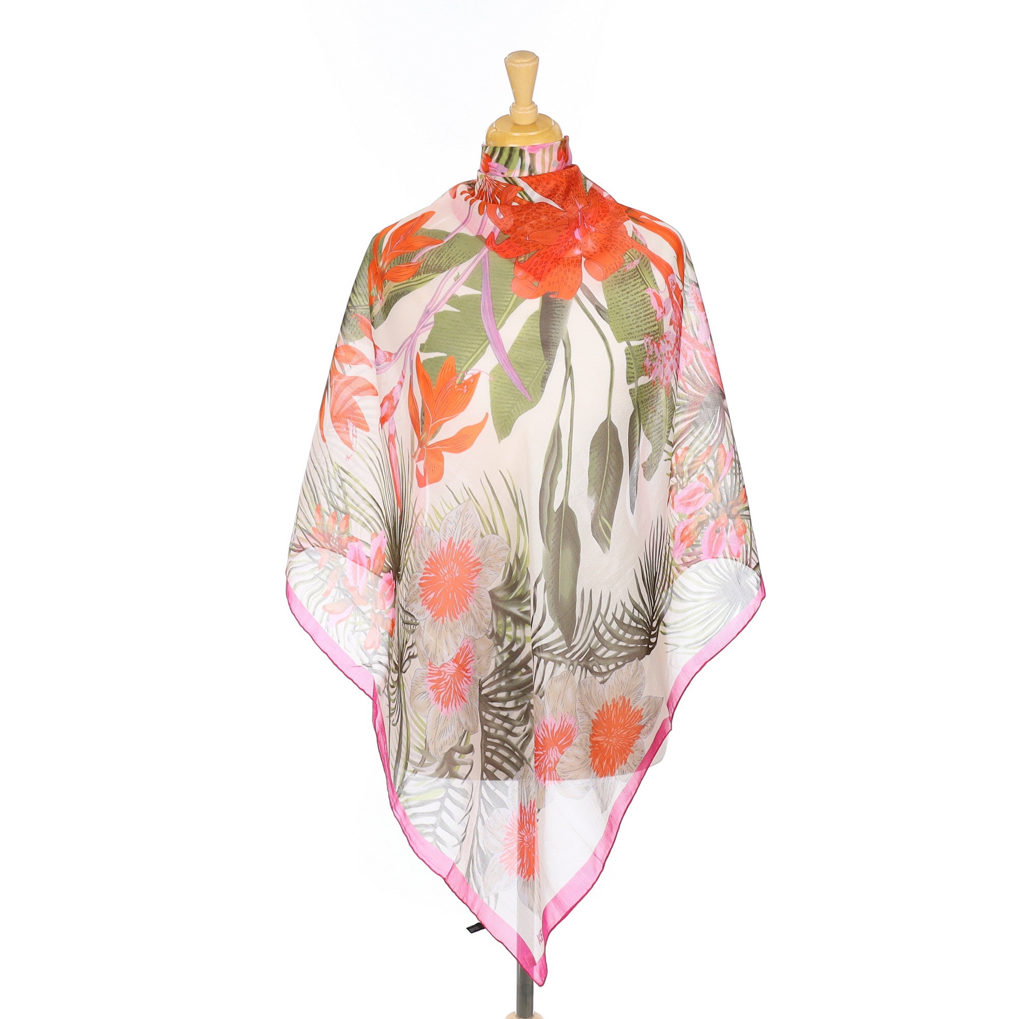 Brand New Kenzo Pink Botanical Chiffon Silk Scarf