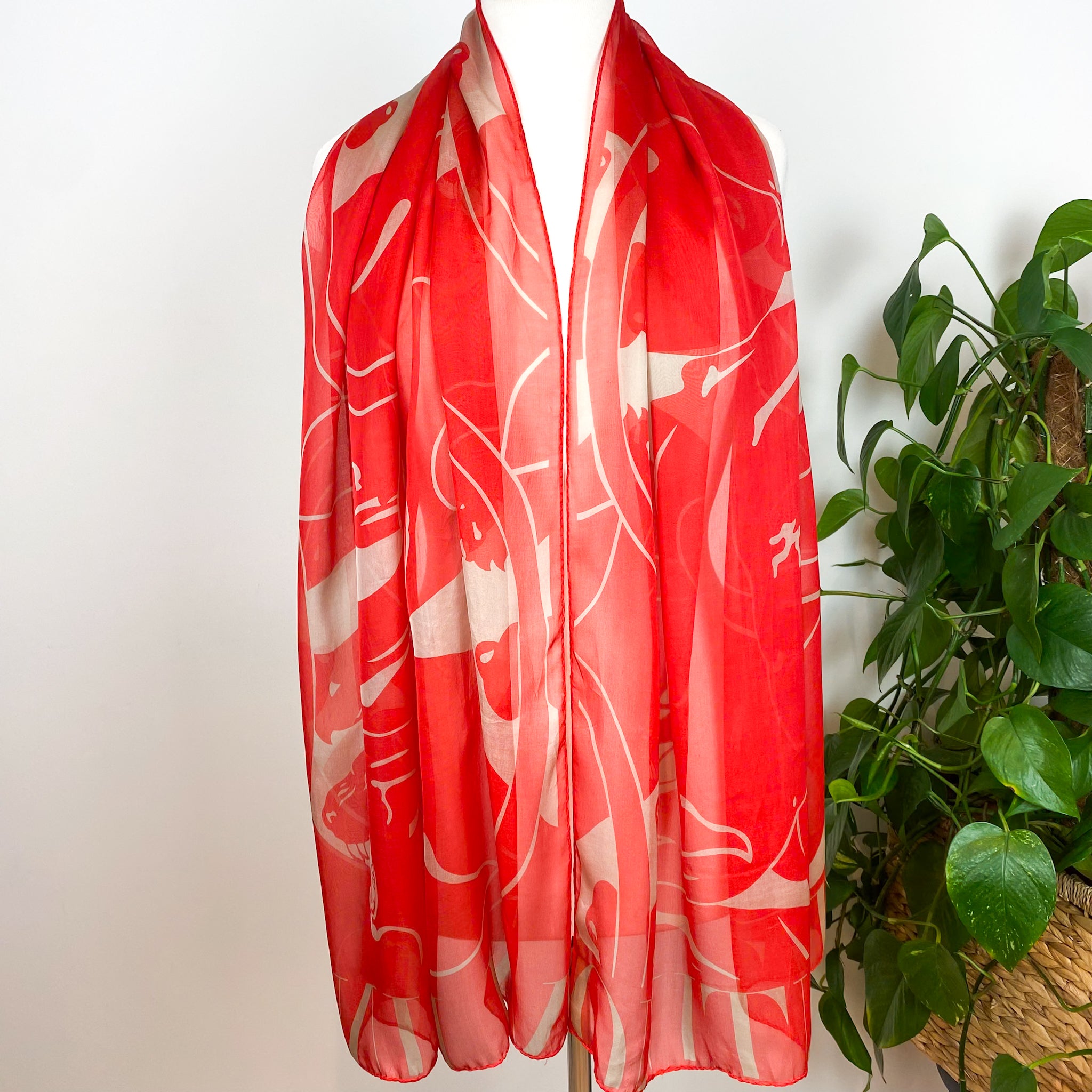 Valentino Red Chiffon Wrap Style Silk Scarf