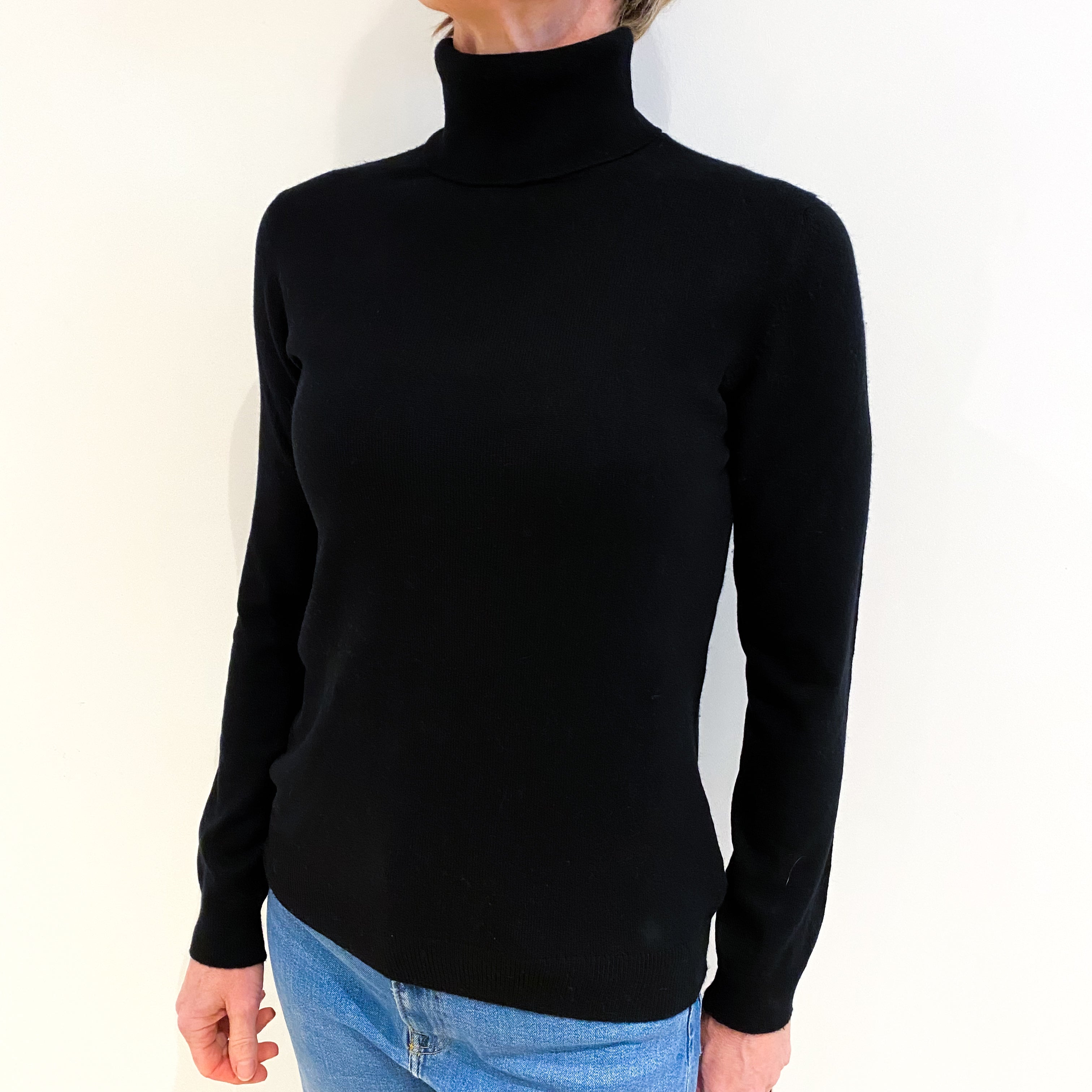 Black Cashmere Polo Neck Jumper Small