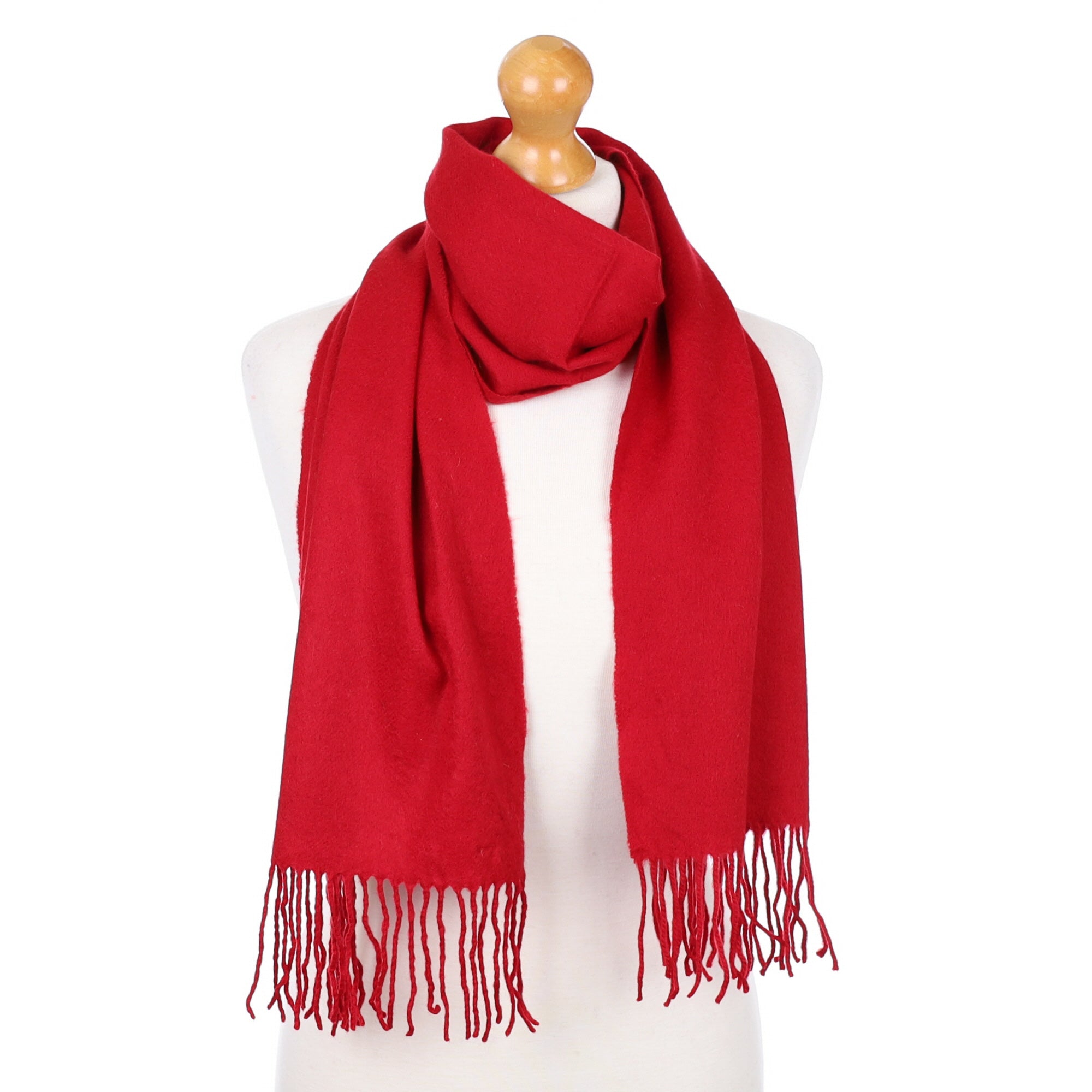 Post Box Red Fringed Cashmere Woven Scarf