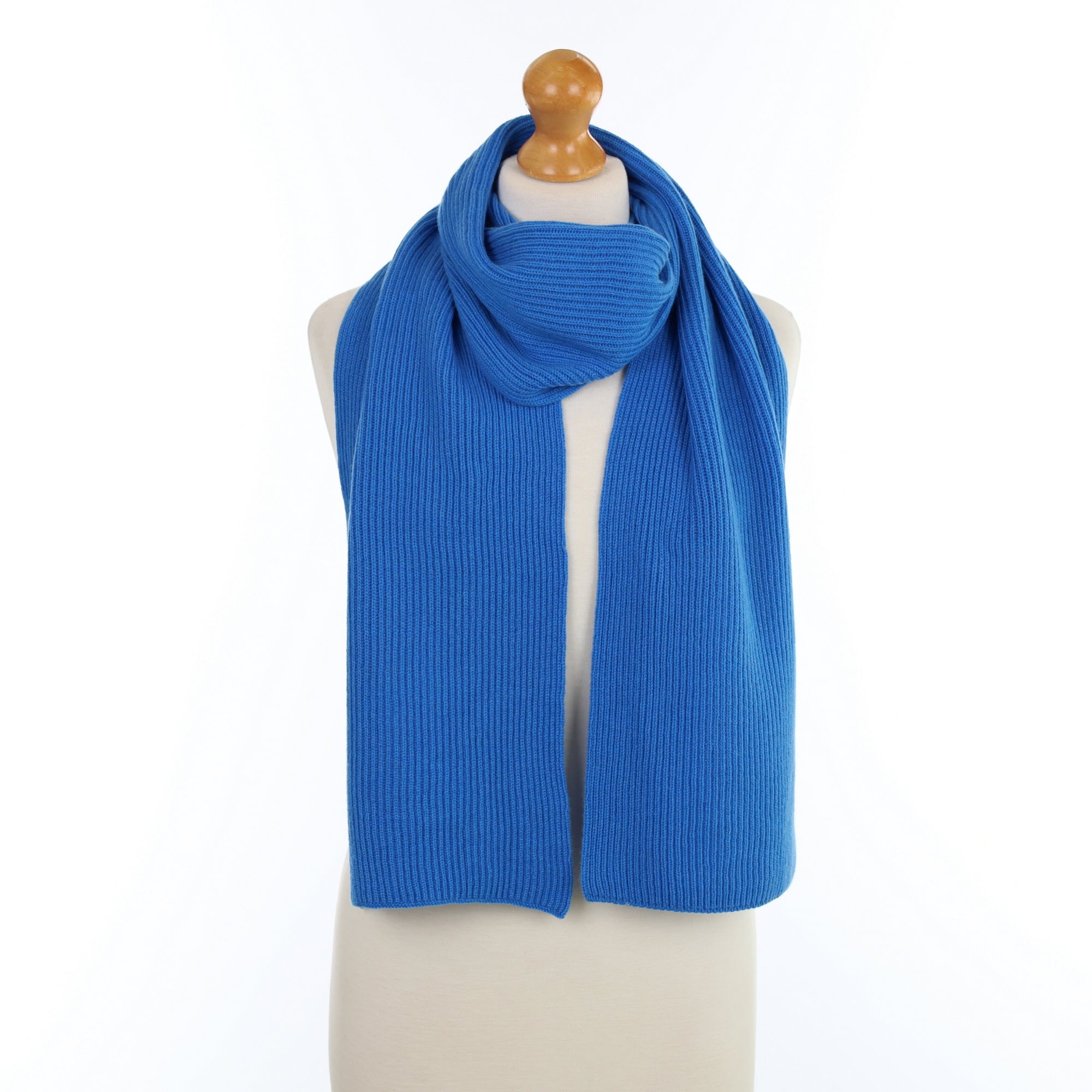 Brand New Scottish Azure Blue Rib Cashmere Scarf