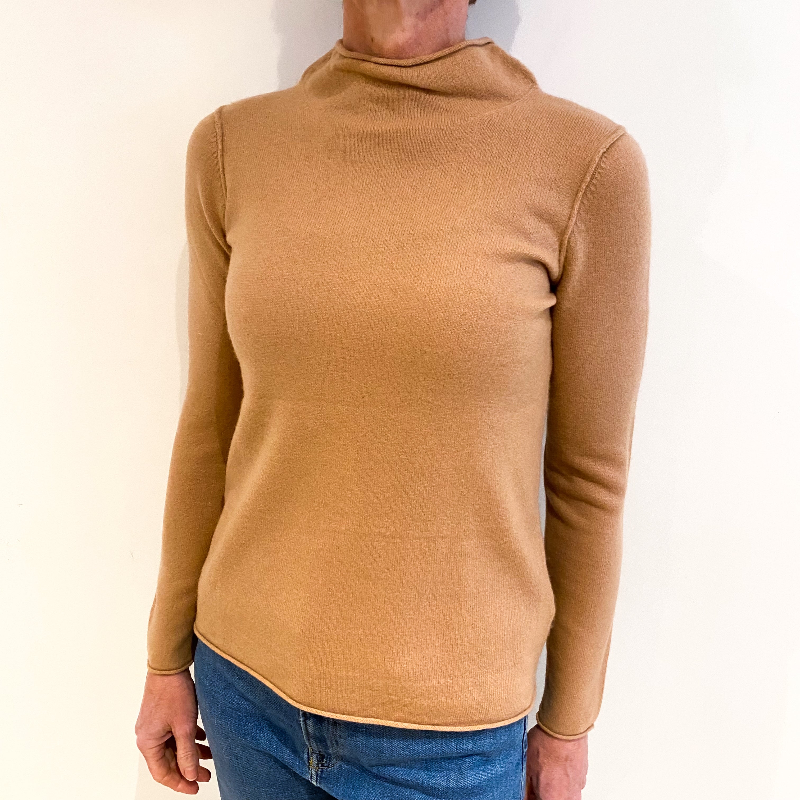 Fudge Brown Cashmere Funnel Neck Jumper Small