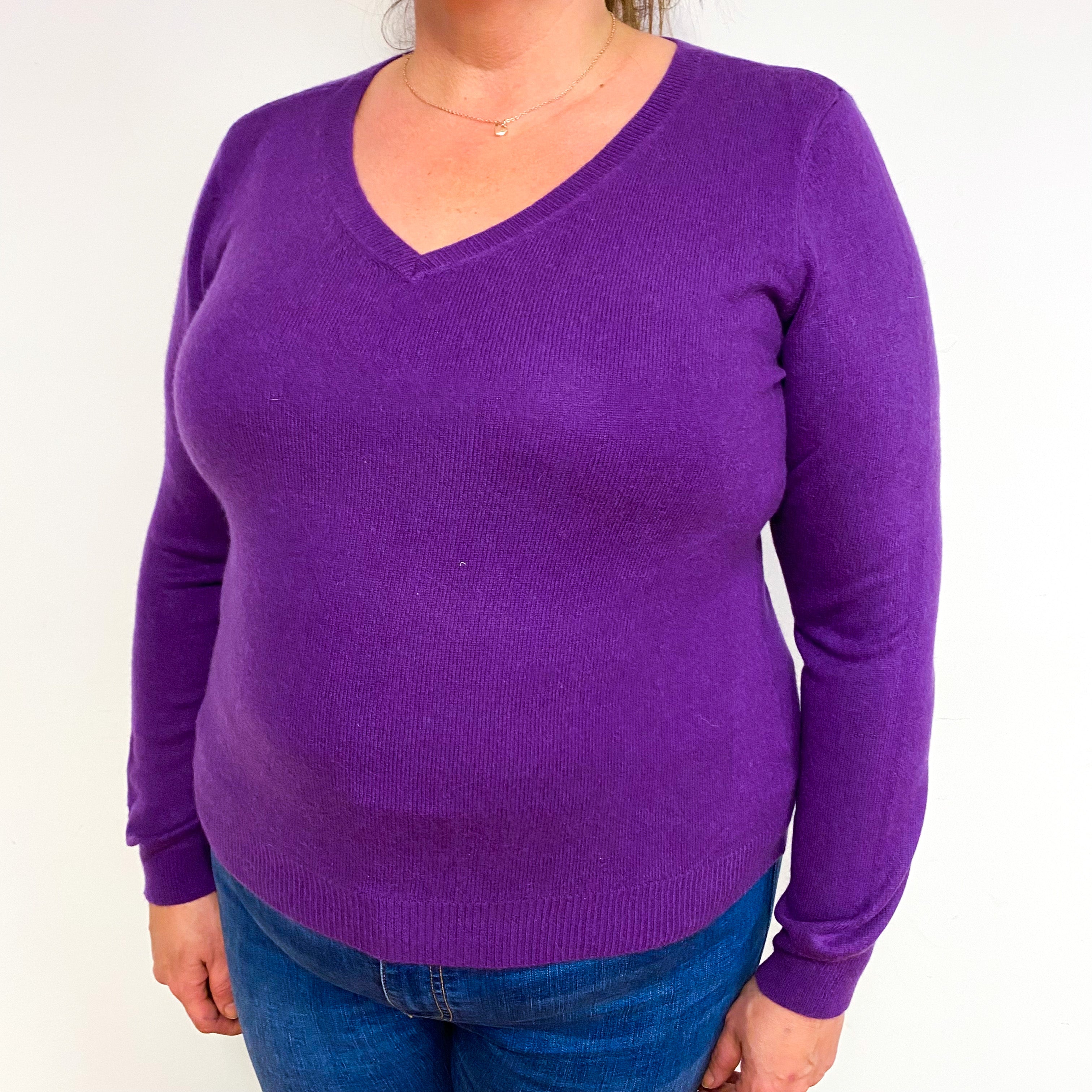 Violet Purple Cashmere V-Neck Jumper Extra Large