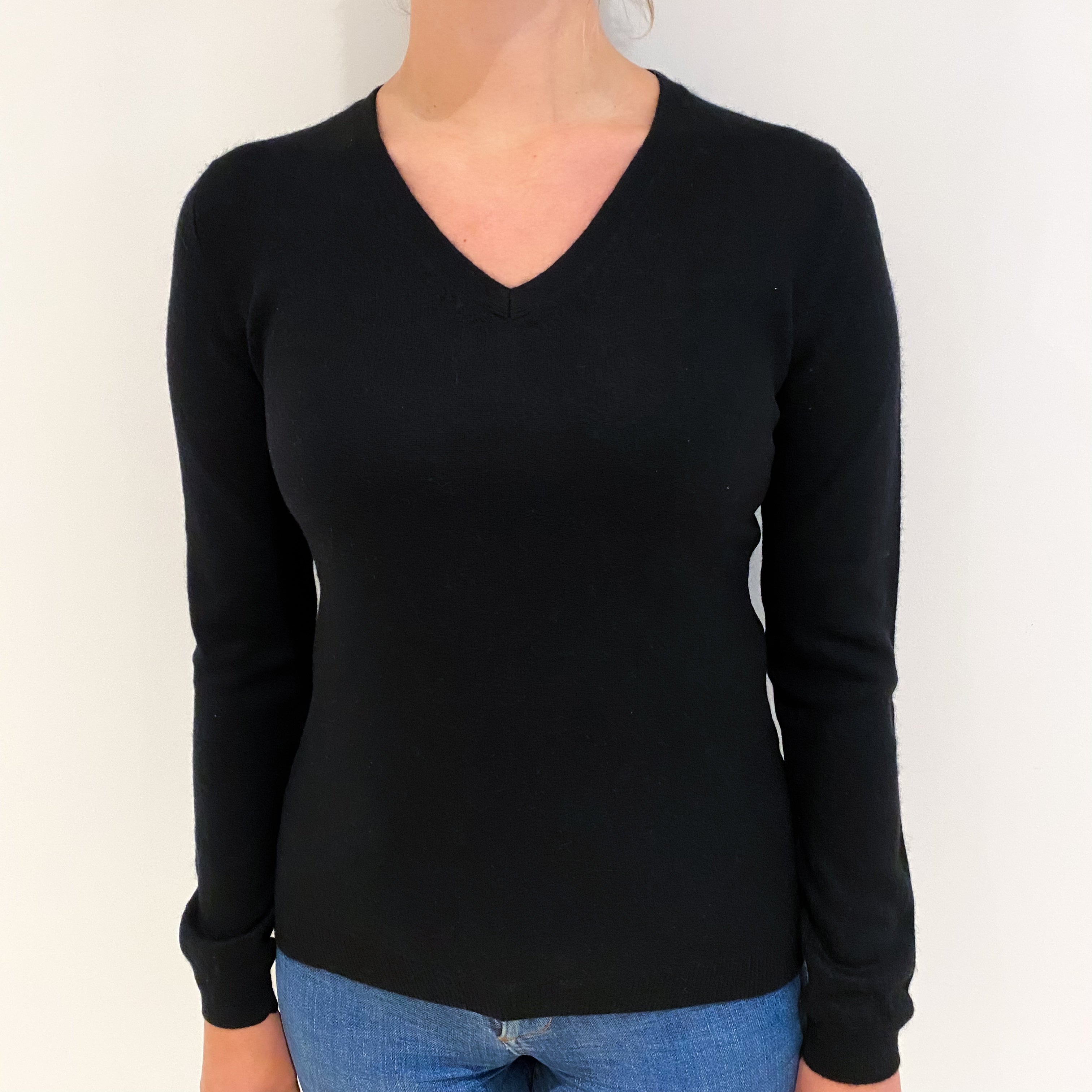 Black Cashmere V Neck Jumper Small