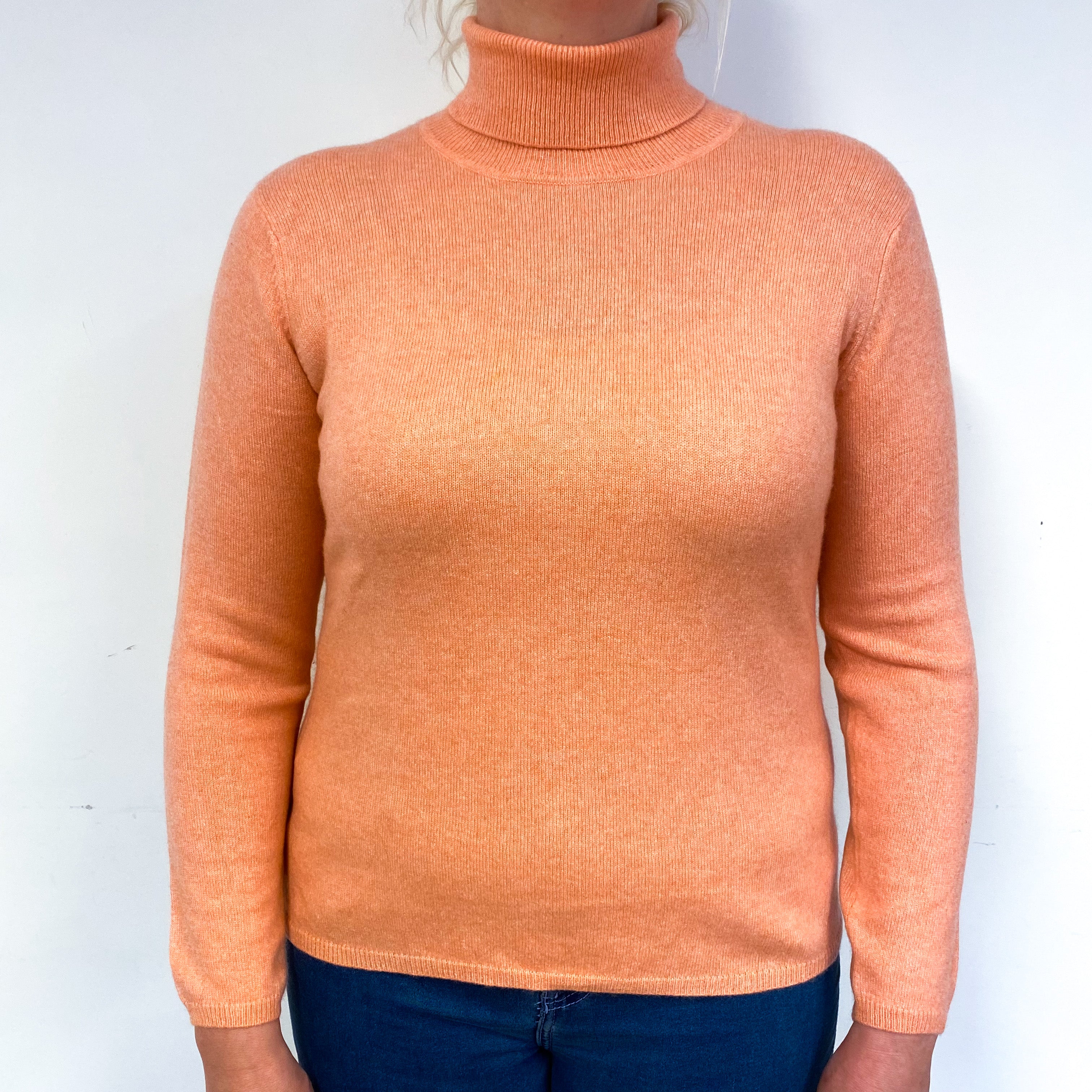 Peach Orange Cashmere Polo Neck Jumper Large