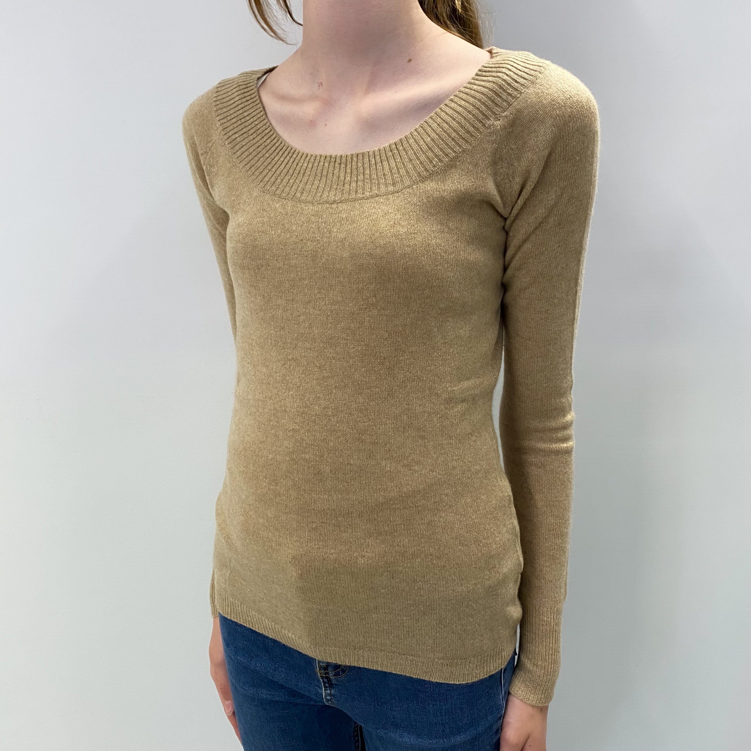 Sand Beige Cashmere Wide Crew Neck Jumper Extra Small