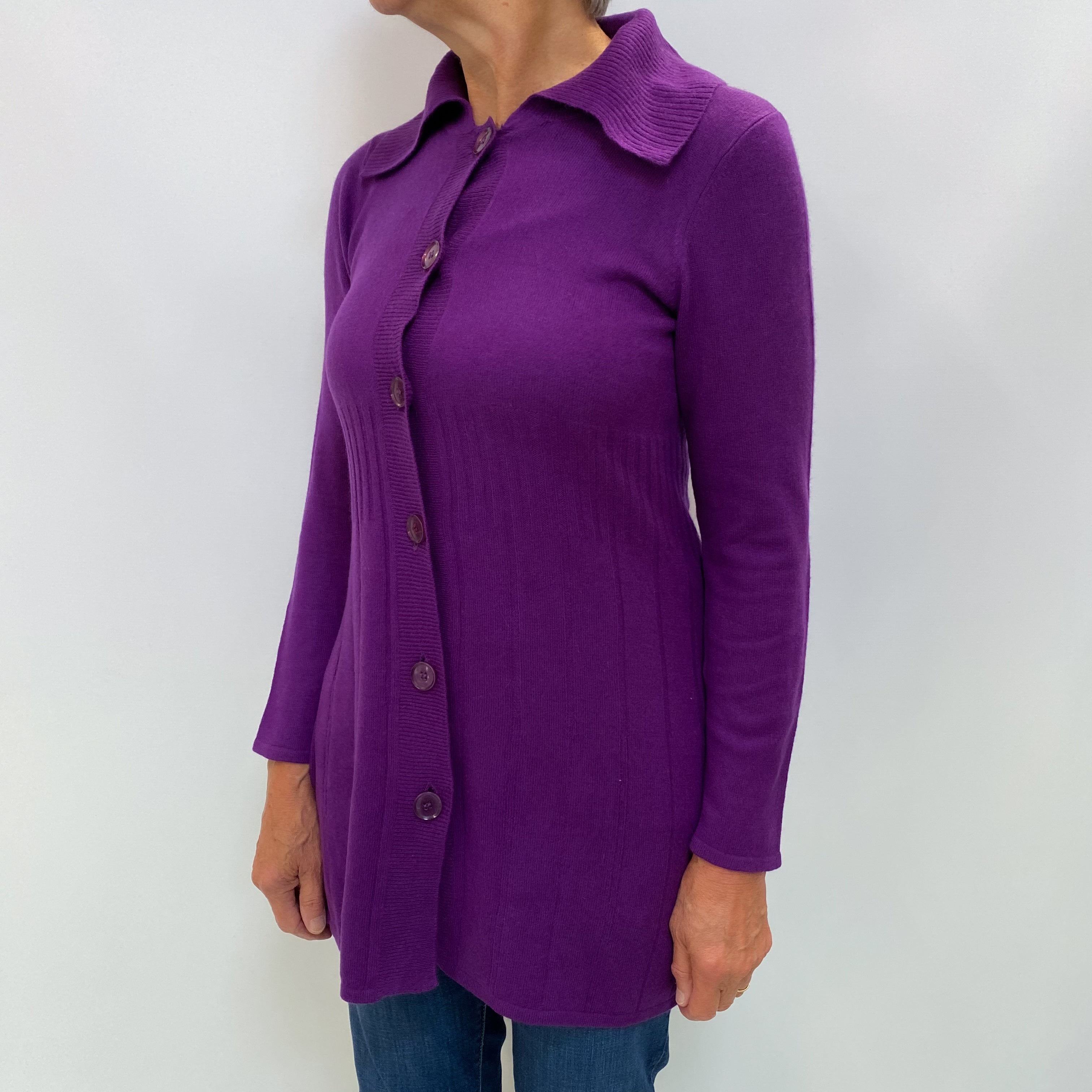 Viola Cashmere Collared V Neck Cardigan Medium