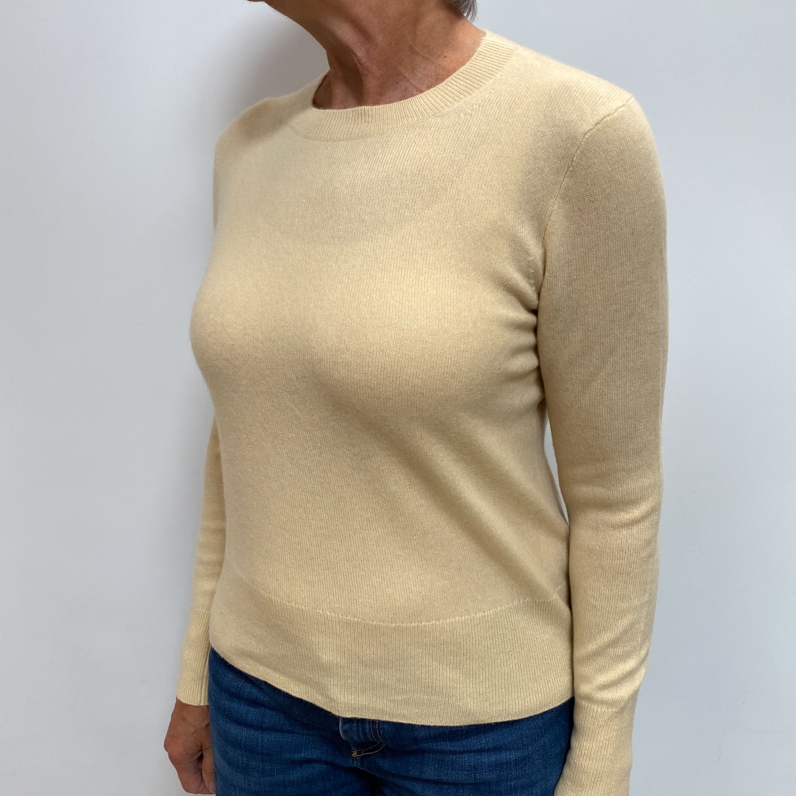 Buttermilk Yellow Cashmere Crew Neck Jumper Medium