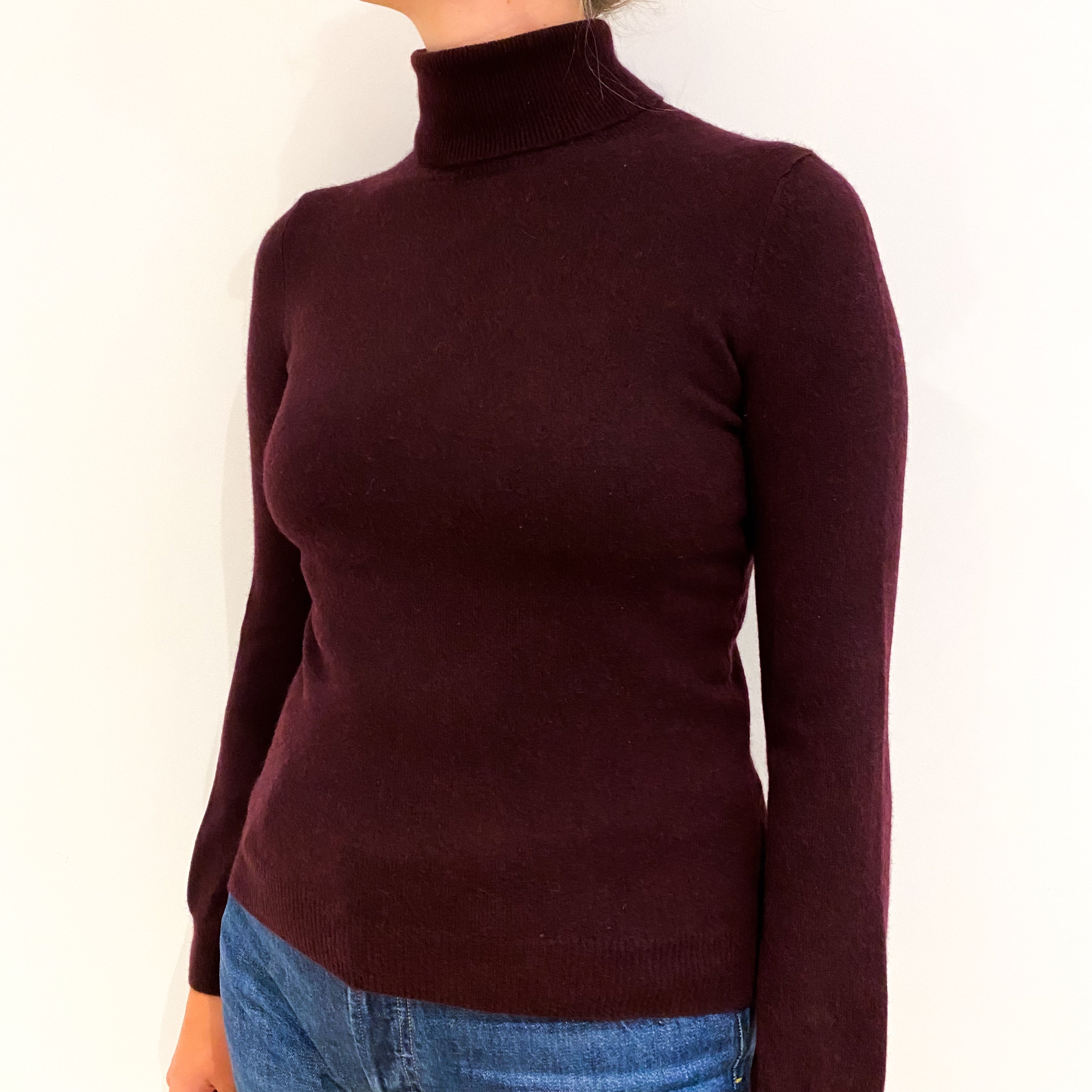 Wine Red Cashmere Polo Neck Jumper Small