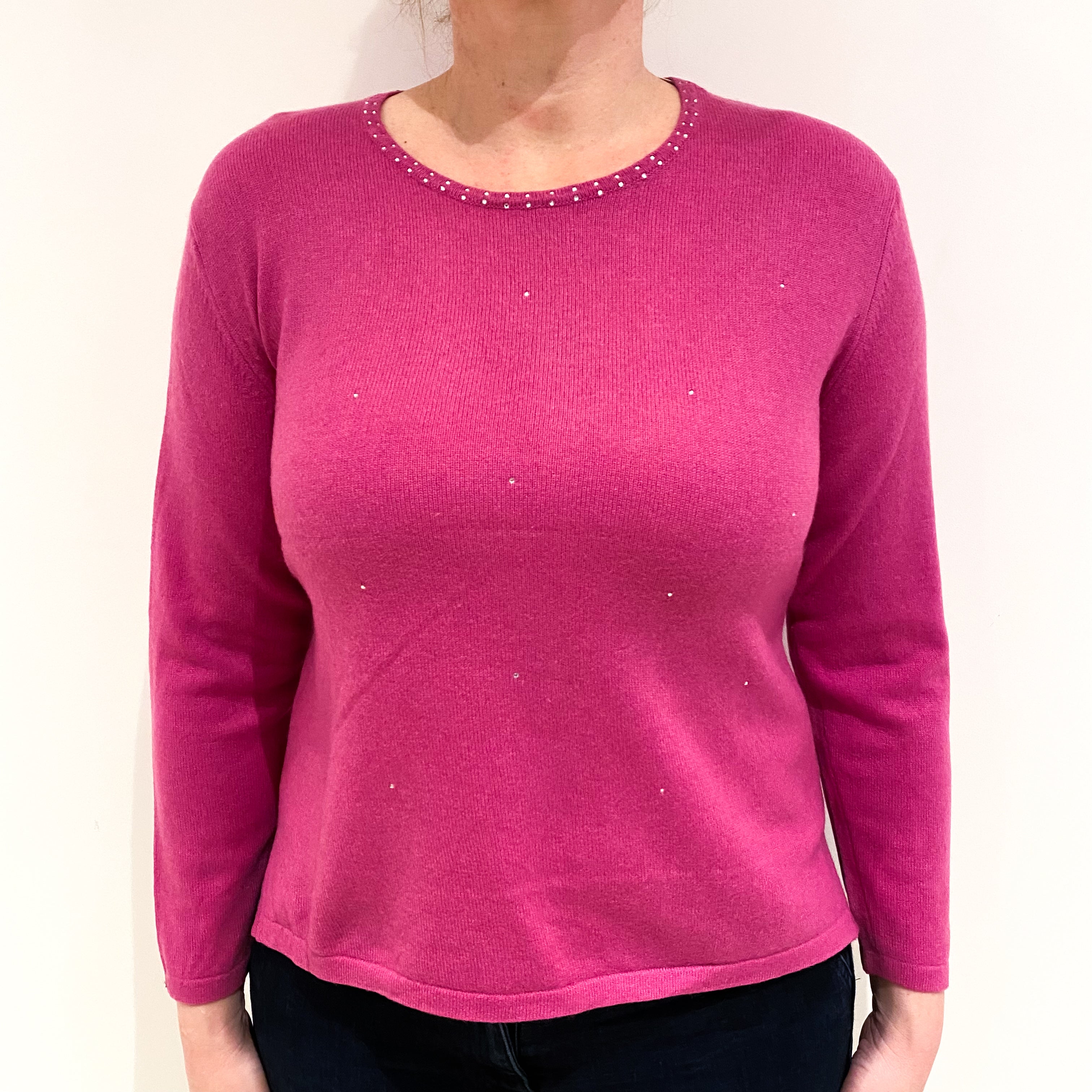 Tulip Pink Cashmere Crew Neck Jumper Large