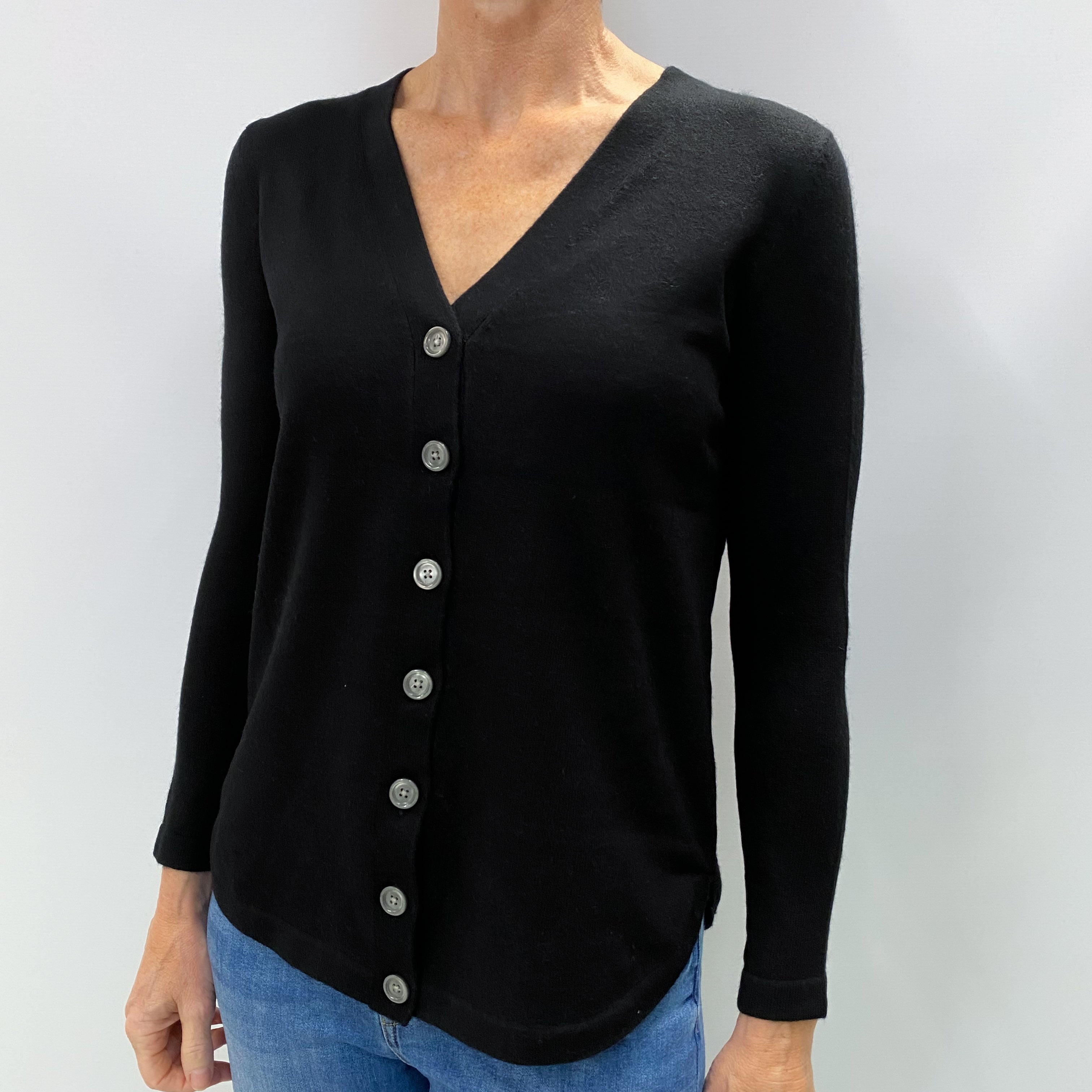 Black Cashmere V Neck Cardigan Small