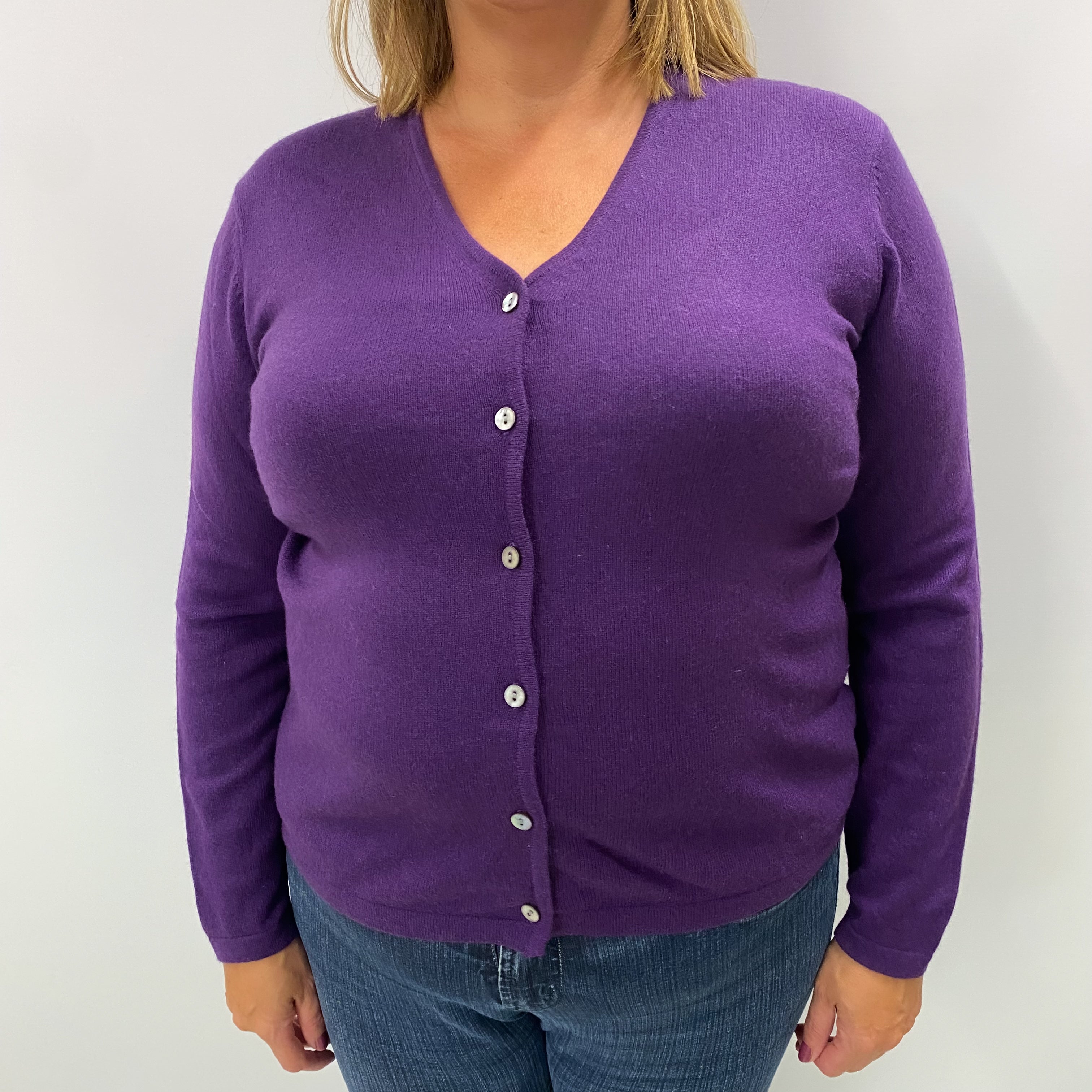 Violet Purple Cashmere V Neck Cardigan Extra Large