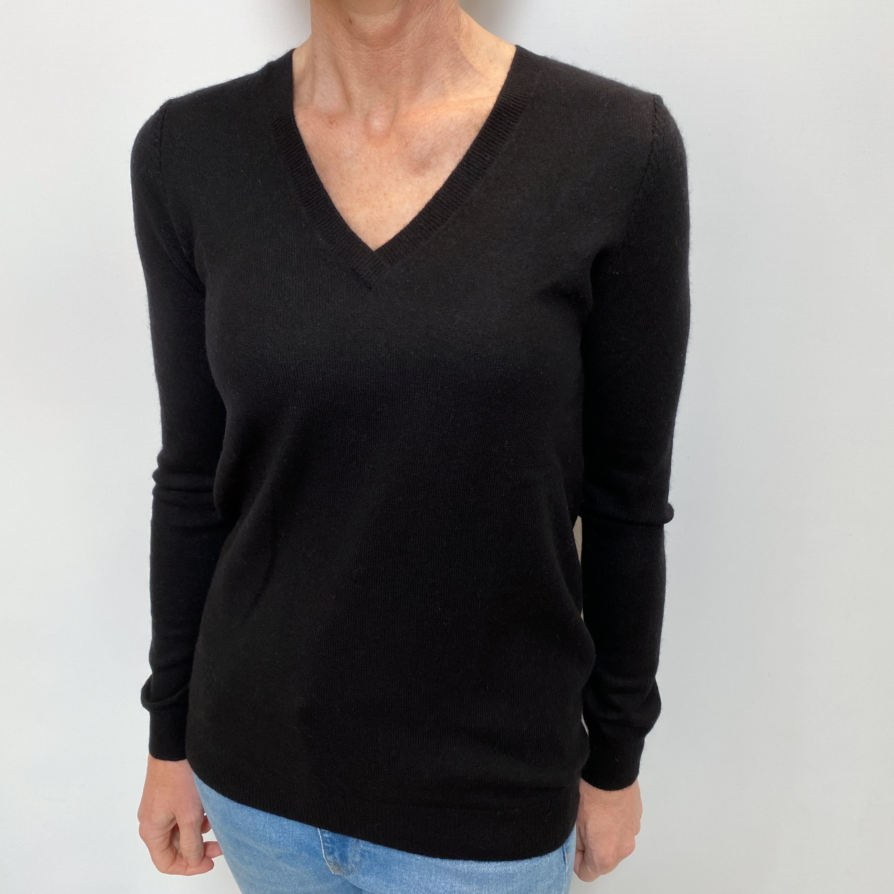 Black Cashmere V Neck Jumper Small