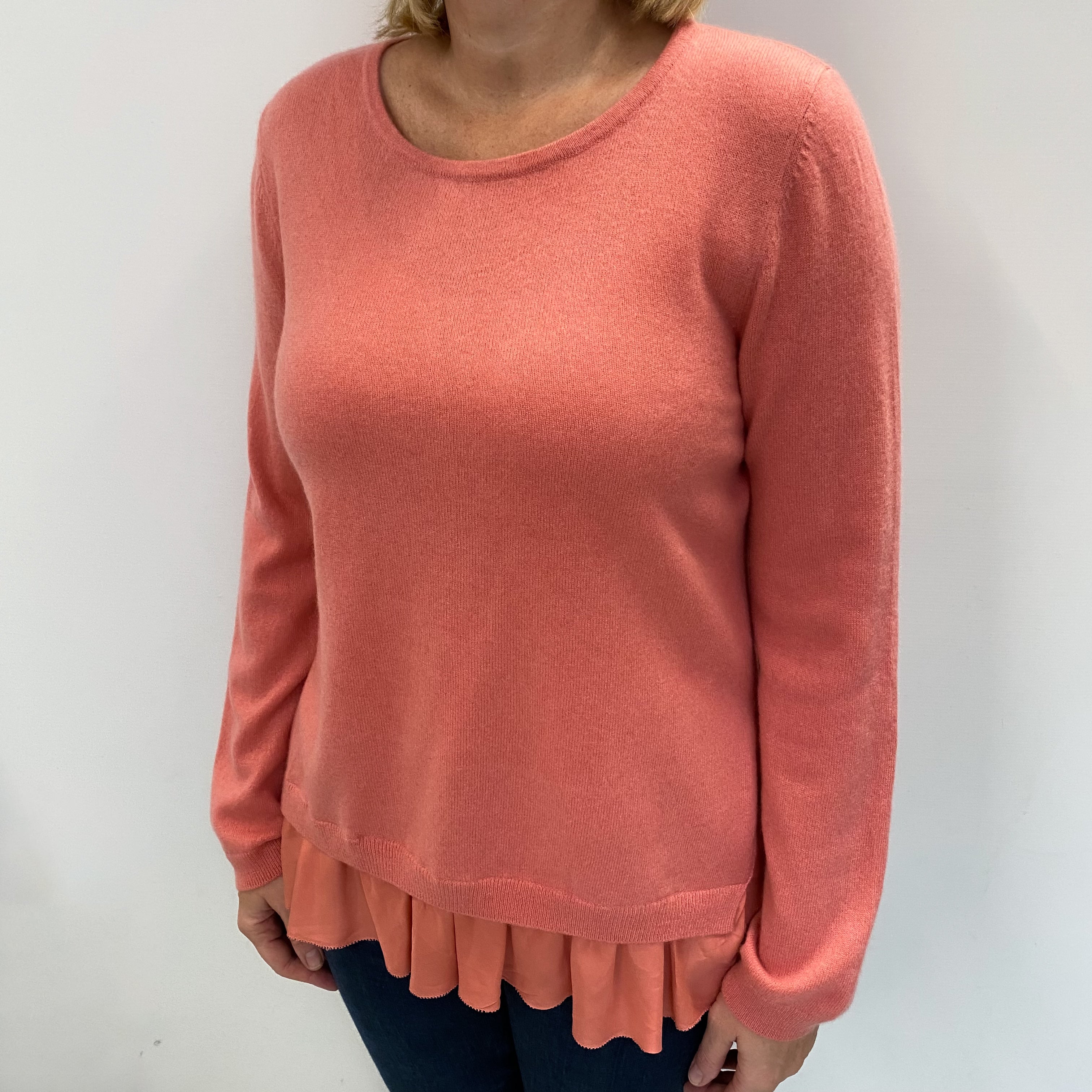 Coral Pink Cashmere Crew Neck Jumper Large