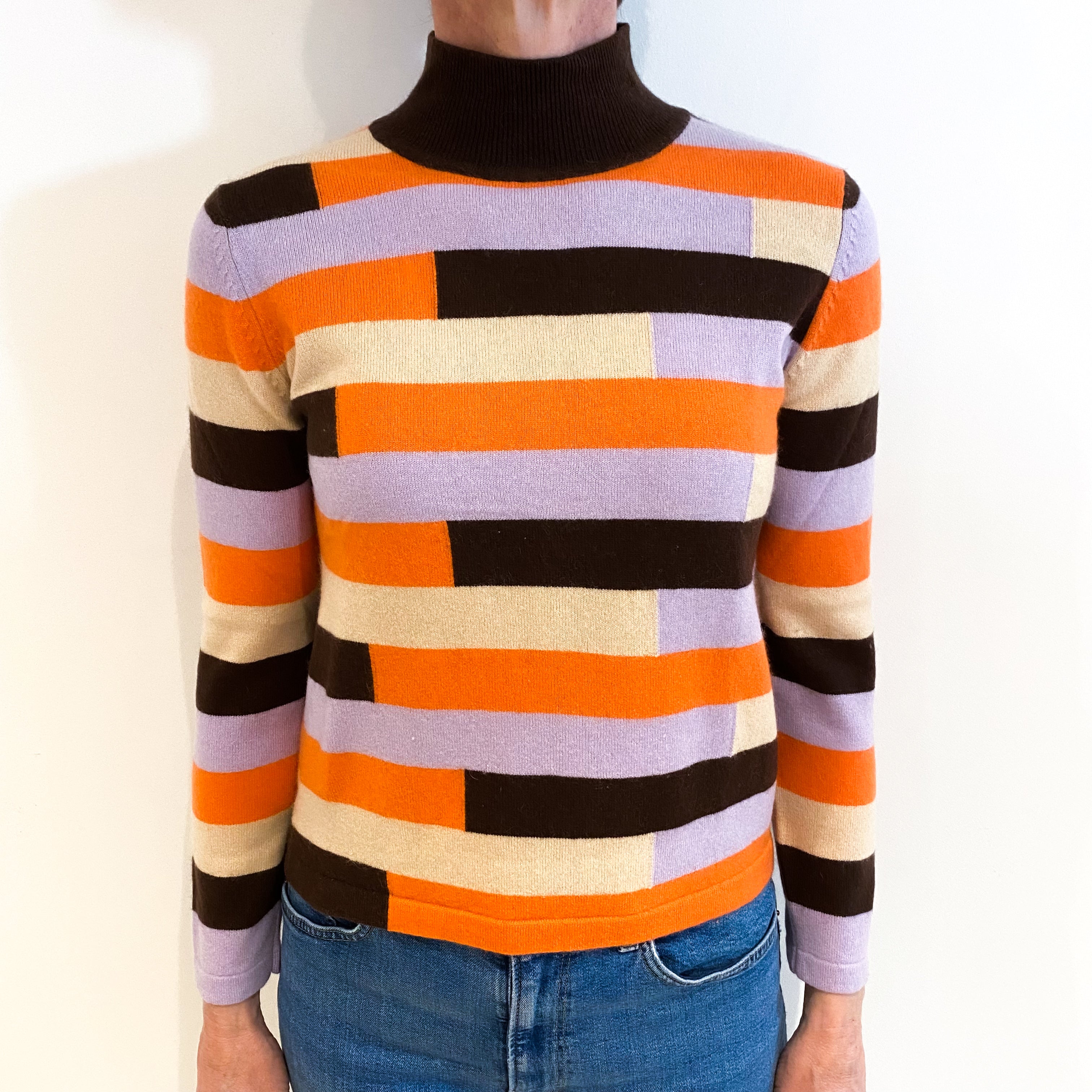 Colourful Block Cashmere Turtle Neck Jumper Small