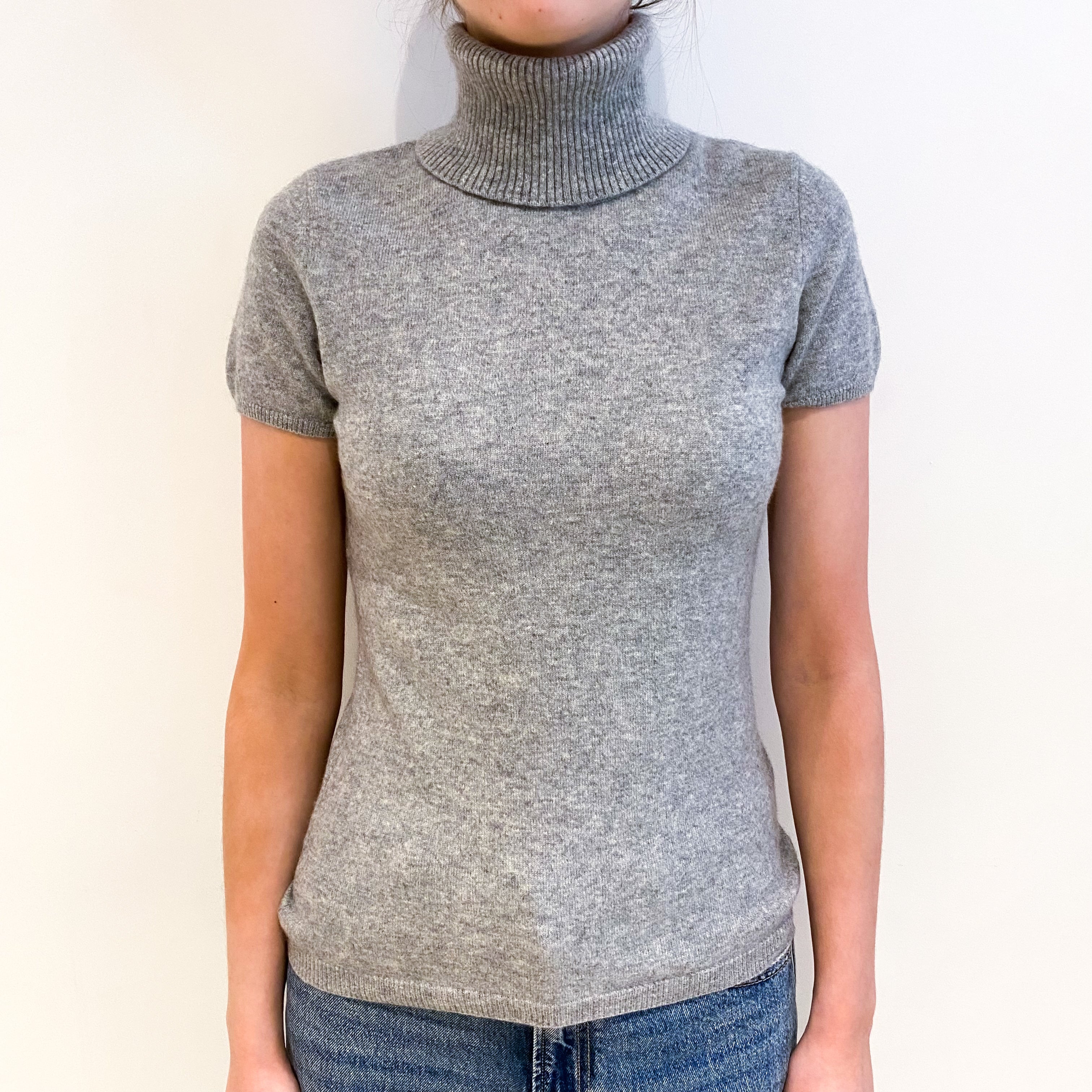 Smoke Grey Cashmere Polo Neck Short Sleeved Jumper Extra Small