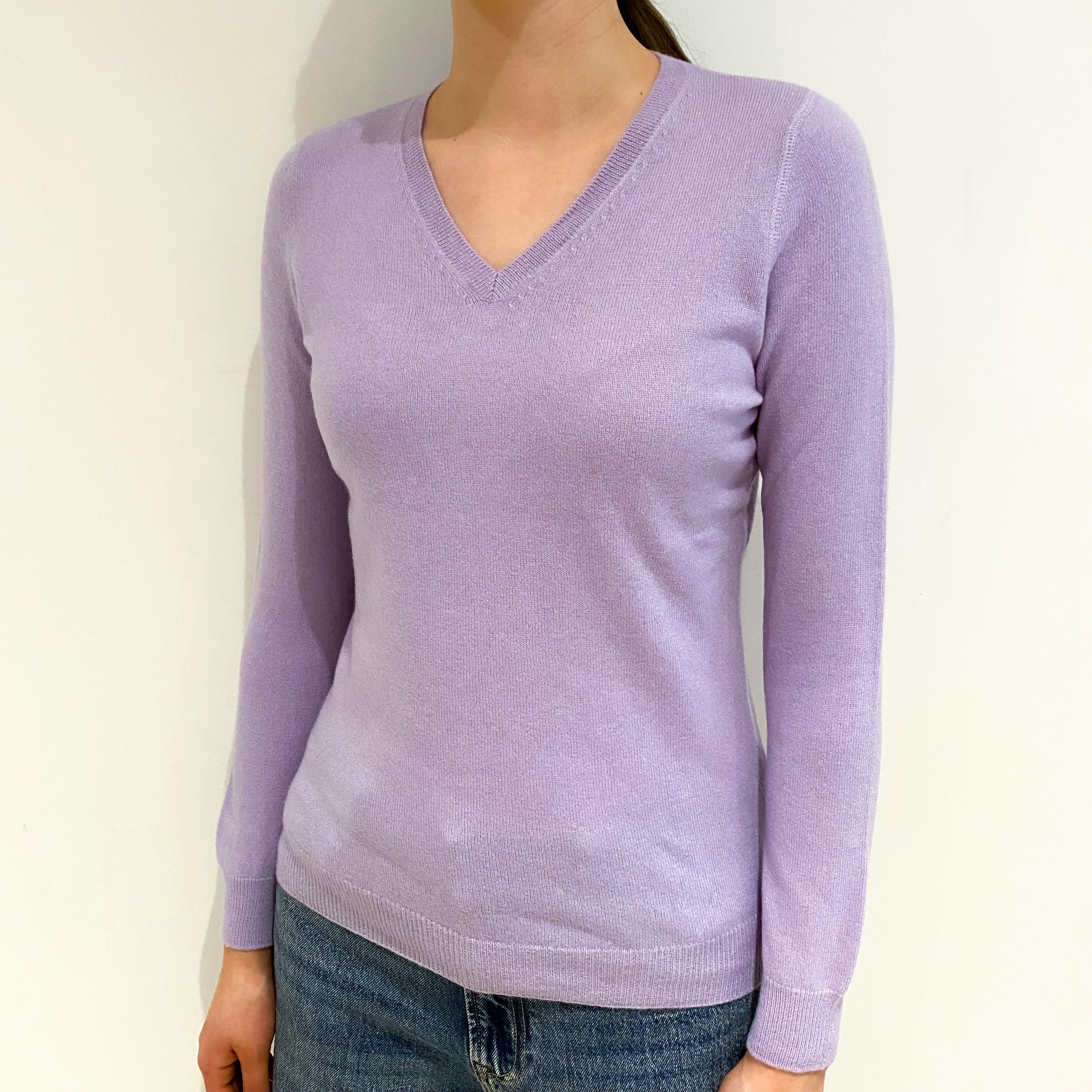 Lilac Purple Cashmere V Neck Jumper Extra Small