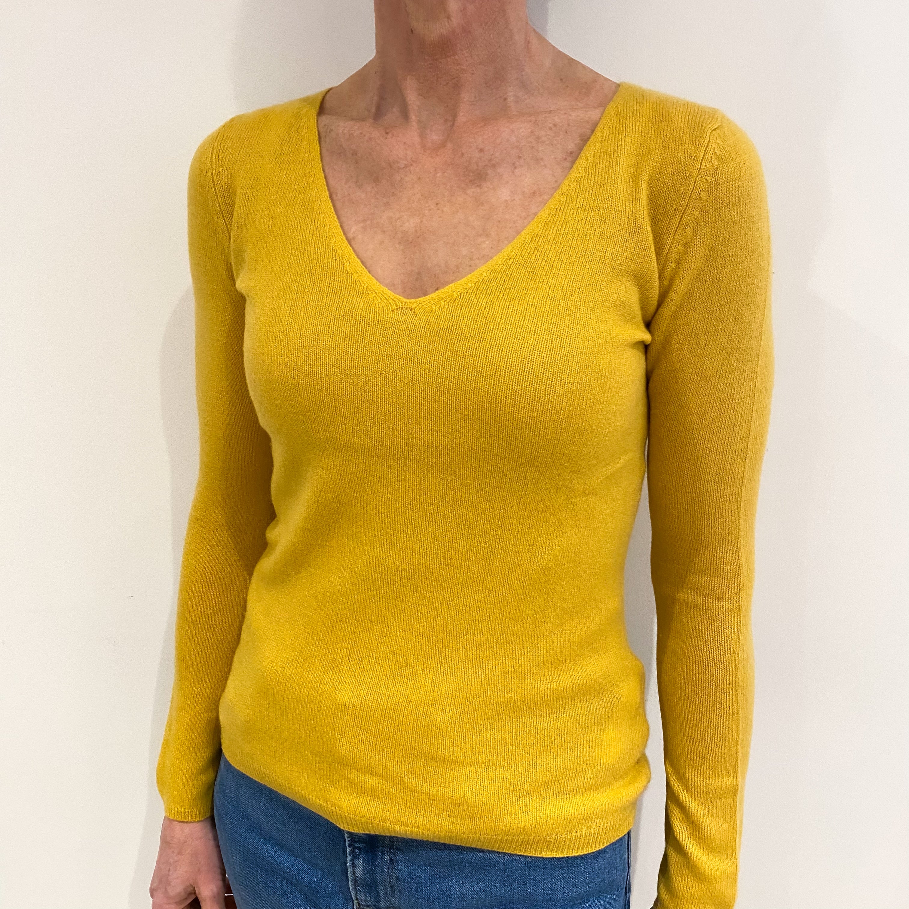 Sunflower Yellow Cashmere V Neck Jumper Small