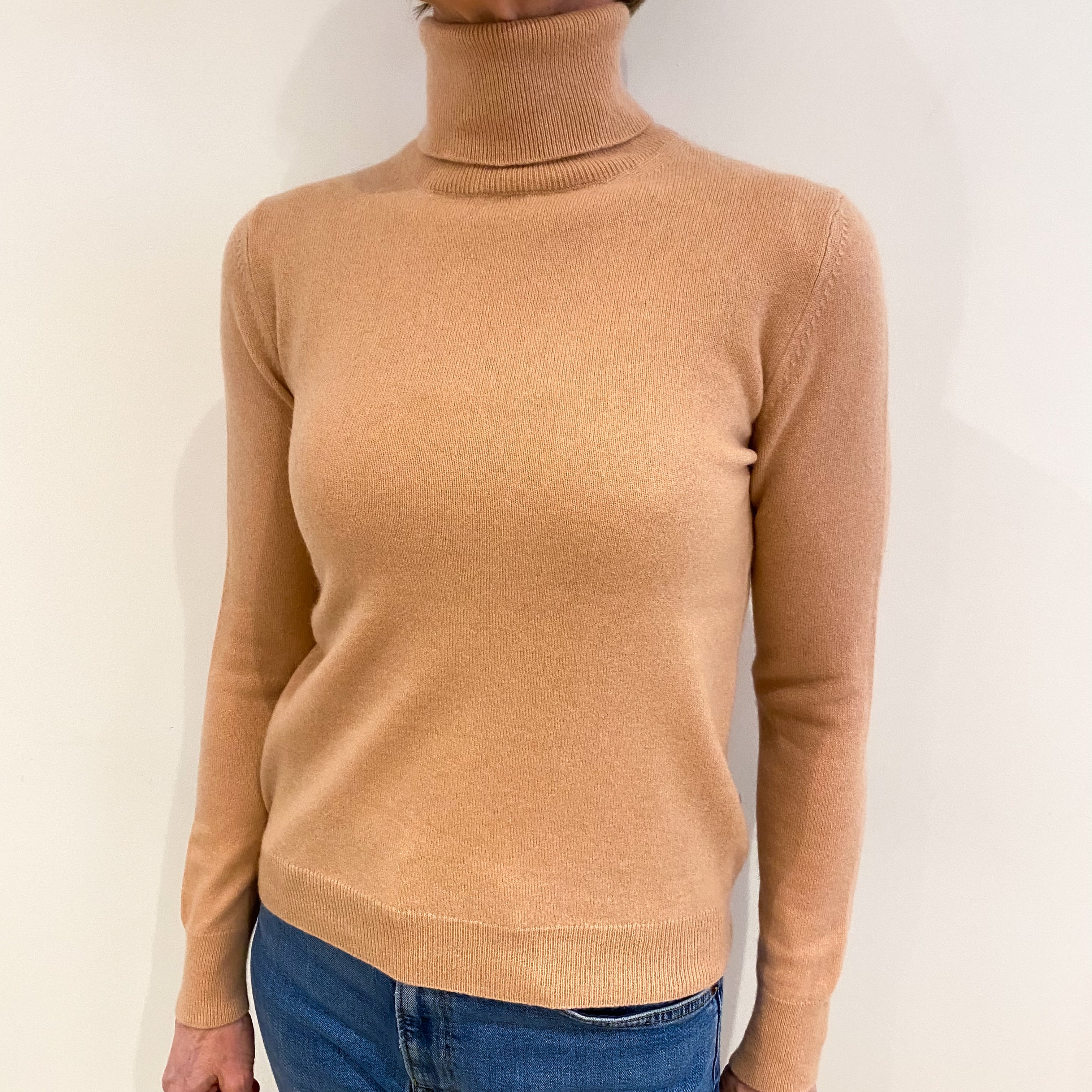 Nude Pink Cashmere Polo Neck Jumper Small