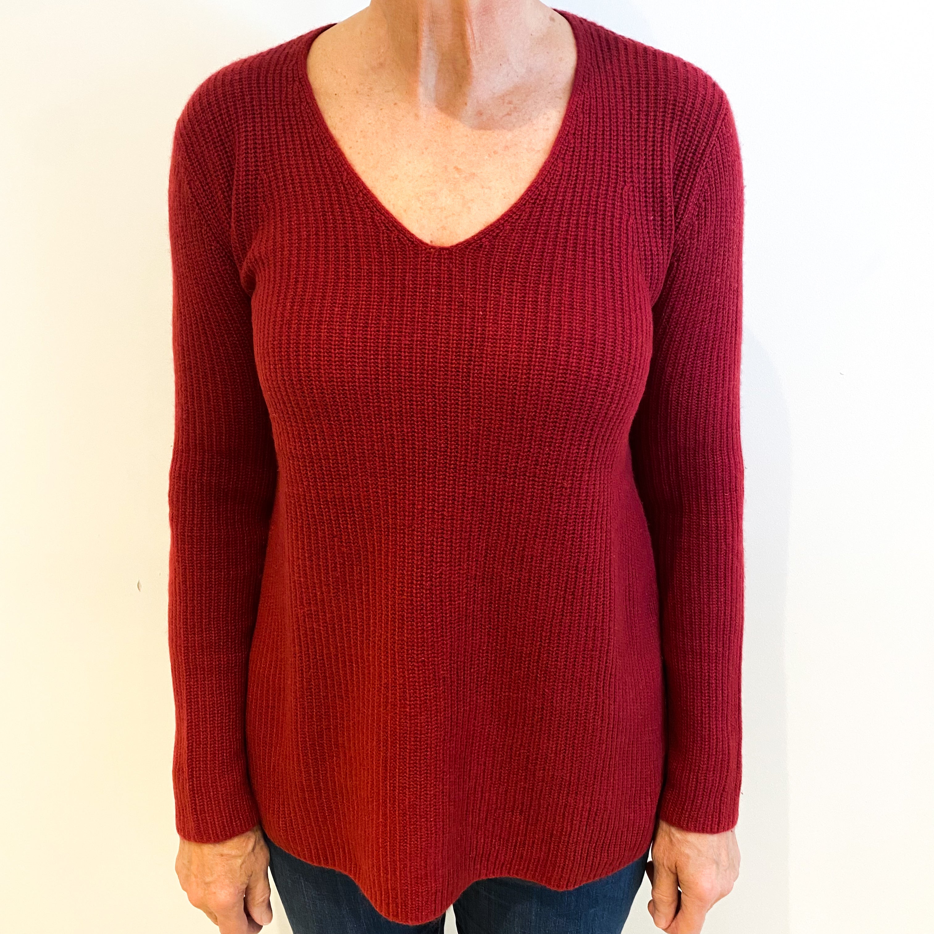 Vince Deep Crimson Red Cashmere V Neck Jumper Medium