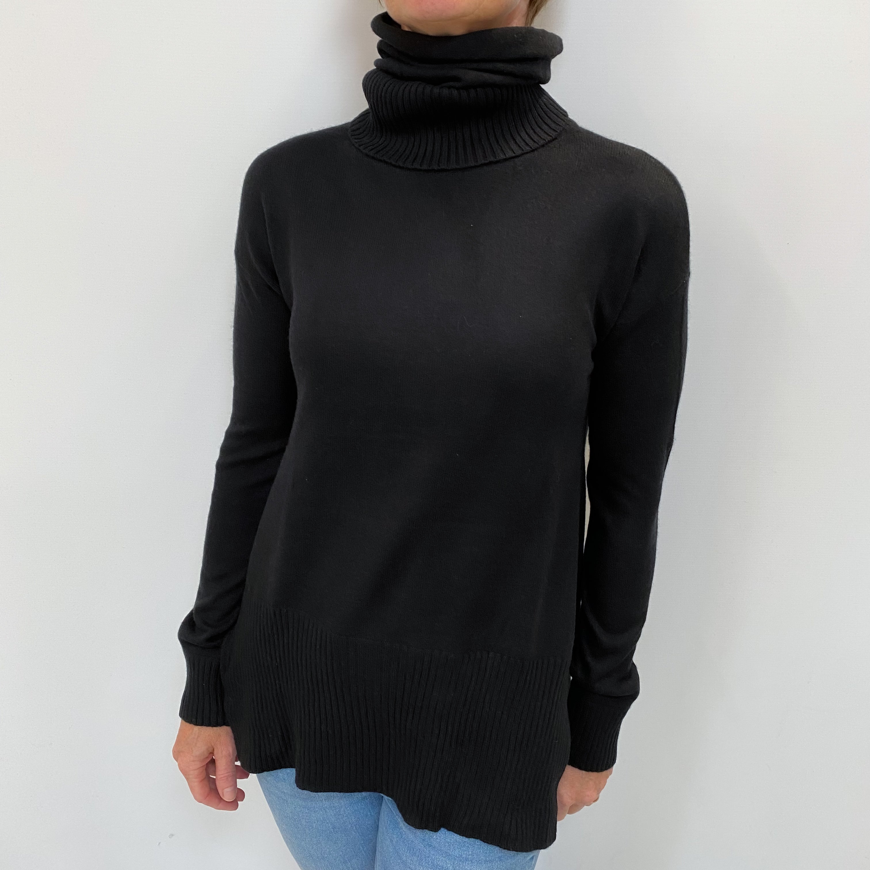 Black Cashmere Double Polo Neck Jumper Small