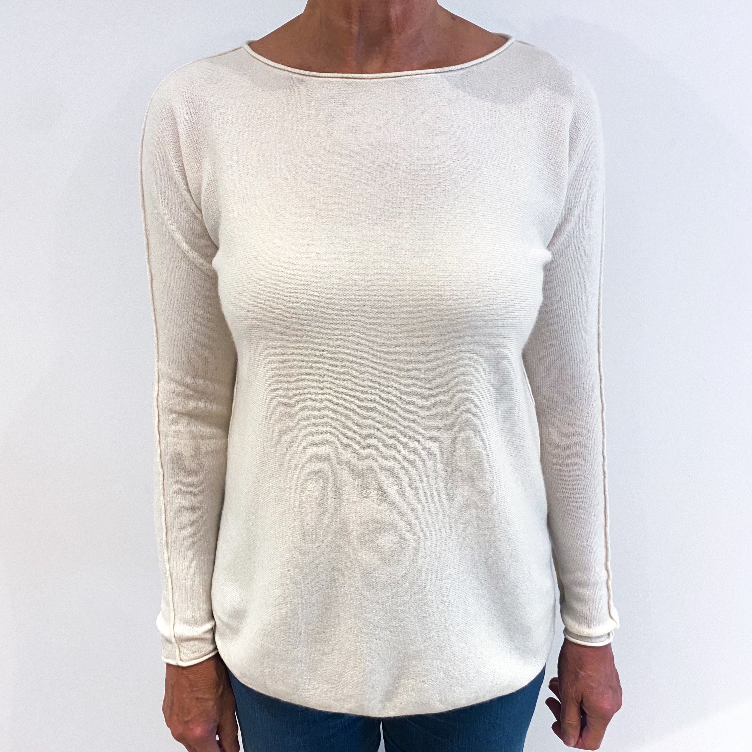 Warm Cream Batwing Cashmere Crew Neck Jumper Medium