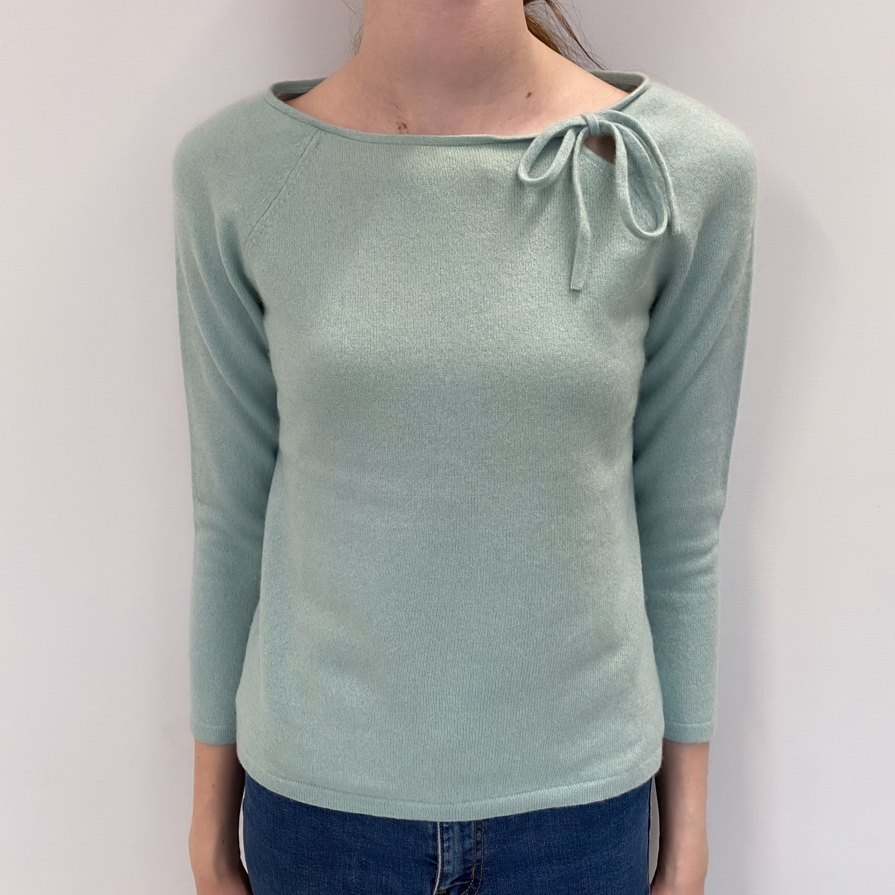 Mint Green Cashmere Slash Neck Jumper Extra Small