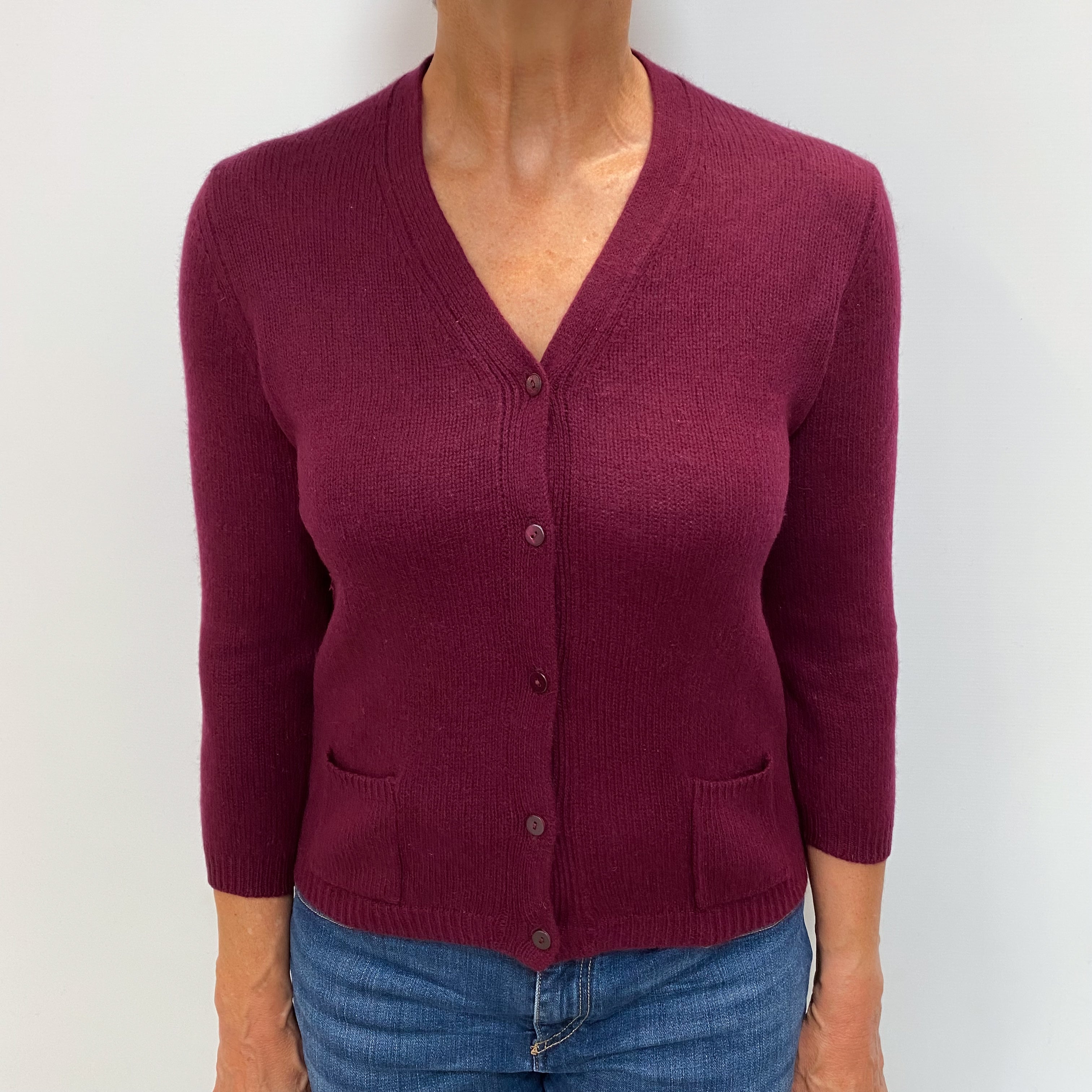 Wine Red Cashmere Crew Cardigan Medium